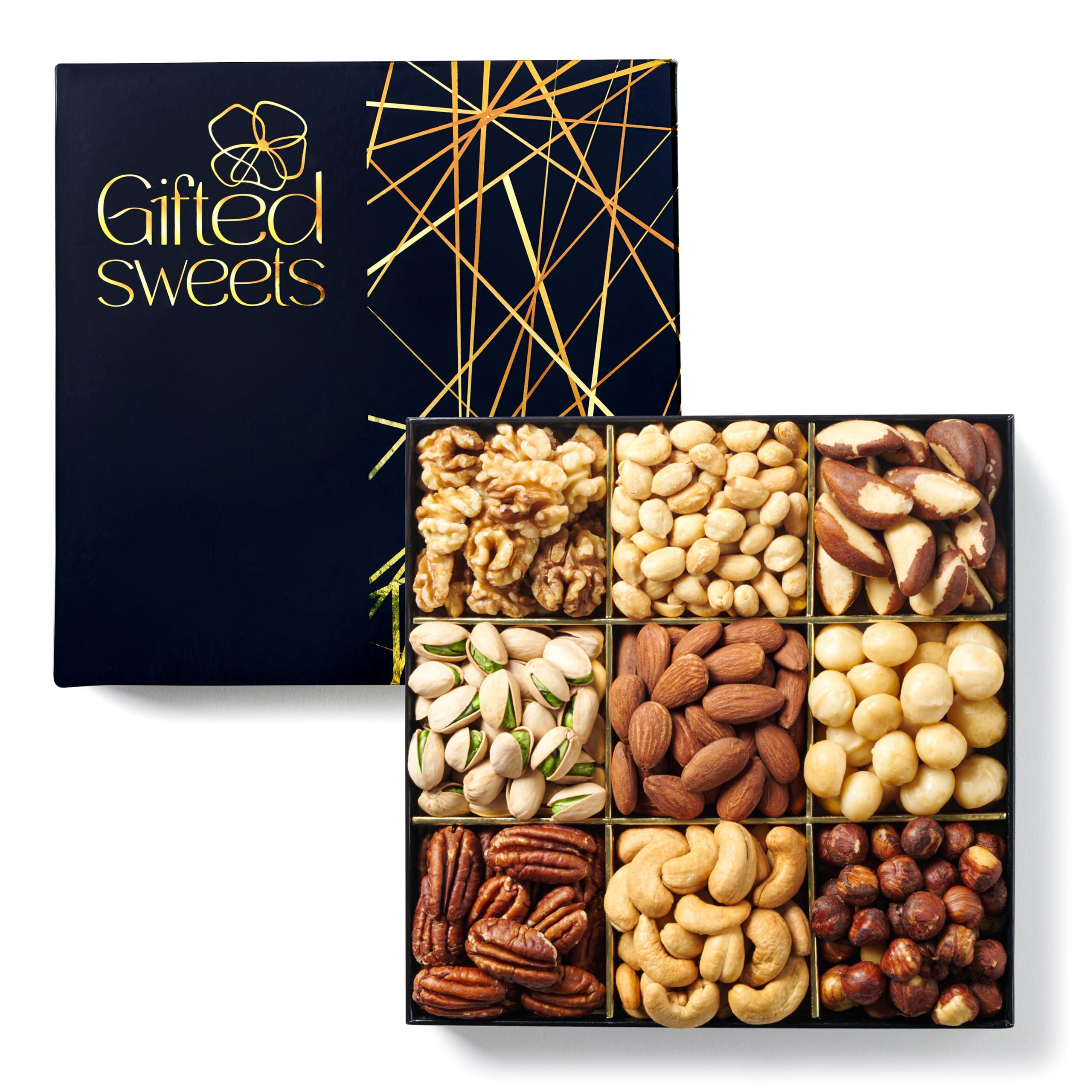 Gifted Sweets Nuts Gift Basket - 9 Variety Snack of Roasted & Natural Nuts - Holiday Nuts Gift Tray - Healthy Gourmet Nut Platter, for Valentines Day, Birthday, Anniversary, Care Package, Housewarming, Party