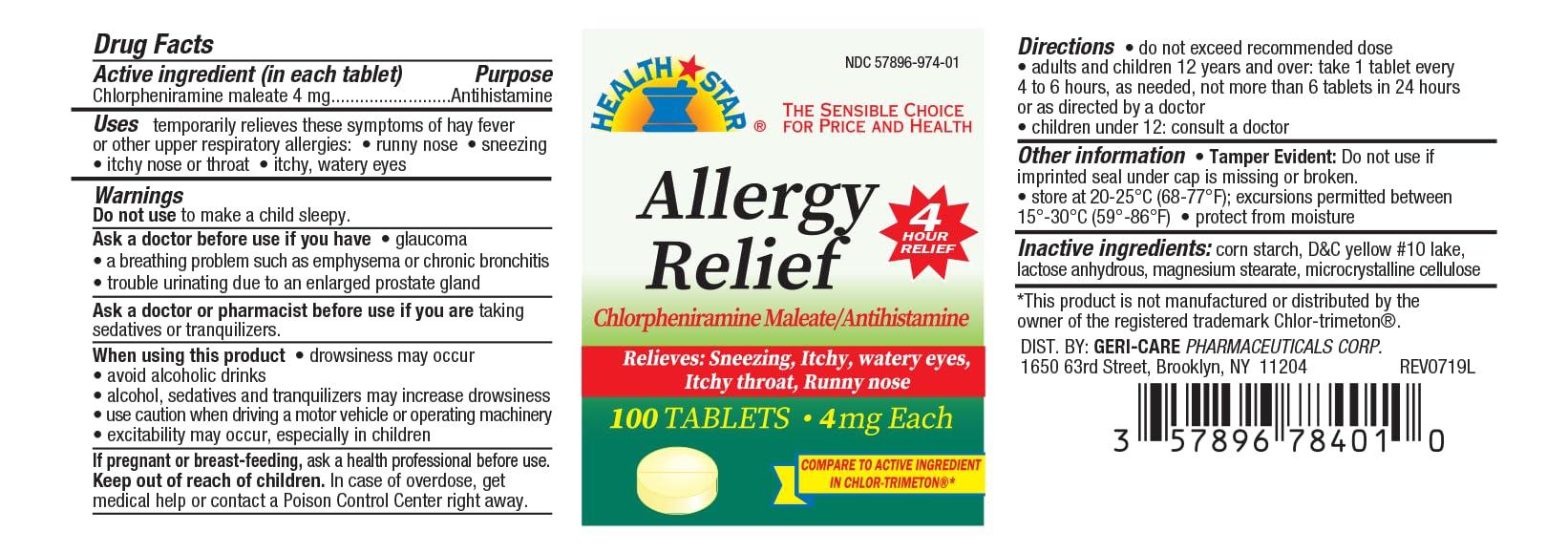 GeriCare GeriCare Allergy Relief Chlorpheniramine Maleate 4 mg, Antihistamine Tablets, 100 Count, (Pack of 1)