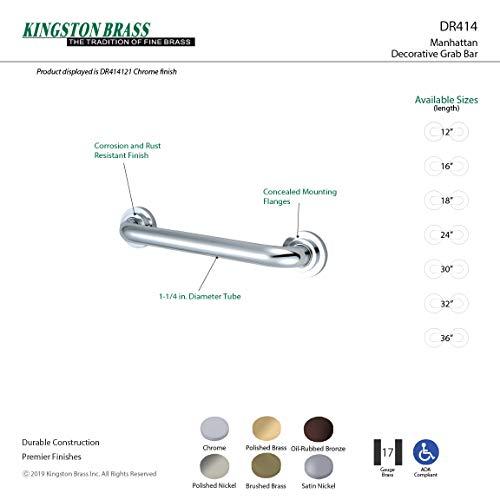 Kingston Brass Kingston Brass DR414166 Manhattan 16-Inch Decorative 1-1/4-Inch OD Grab Bar, Polished Nickel
