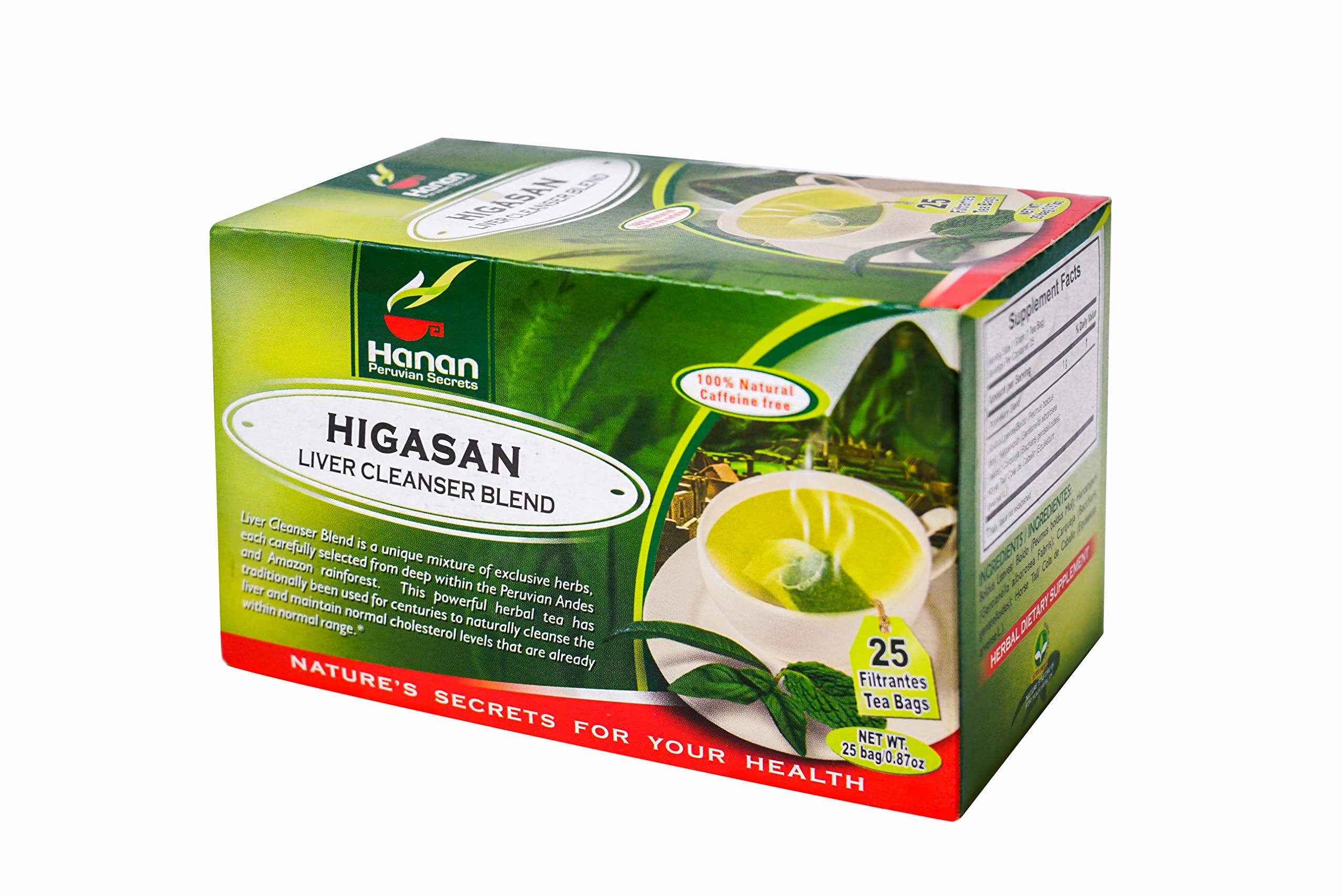 HANAN PERUVIAN SECRETS Hanan Peruvian Secrets Higasan Herbal Tea | 100% Natural Liver Cleanser | 25 Tea Bags | Naturally Aids in Cleansing the Liver and Maintaining Healthy Cholesterol Levels (12 Pack)