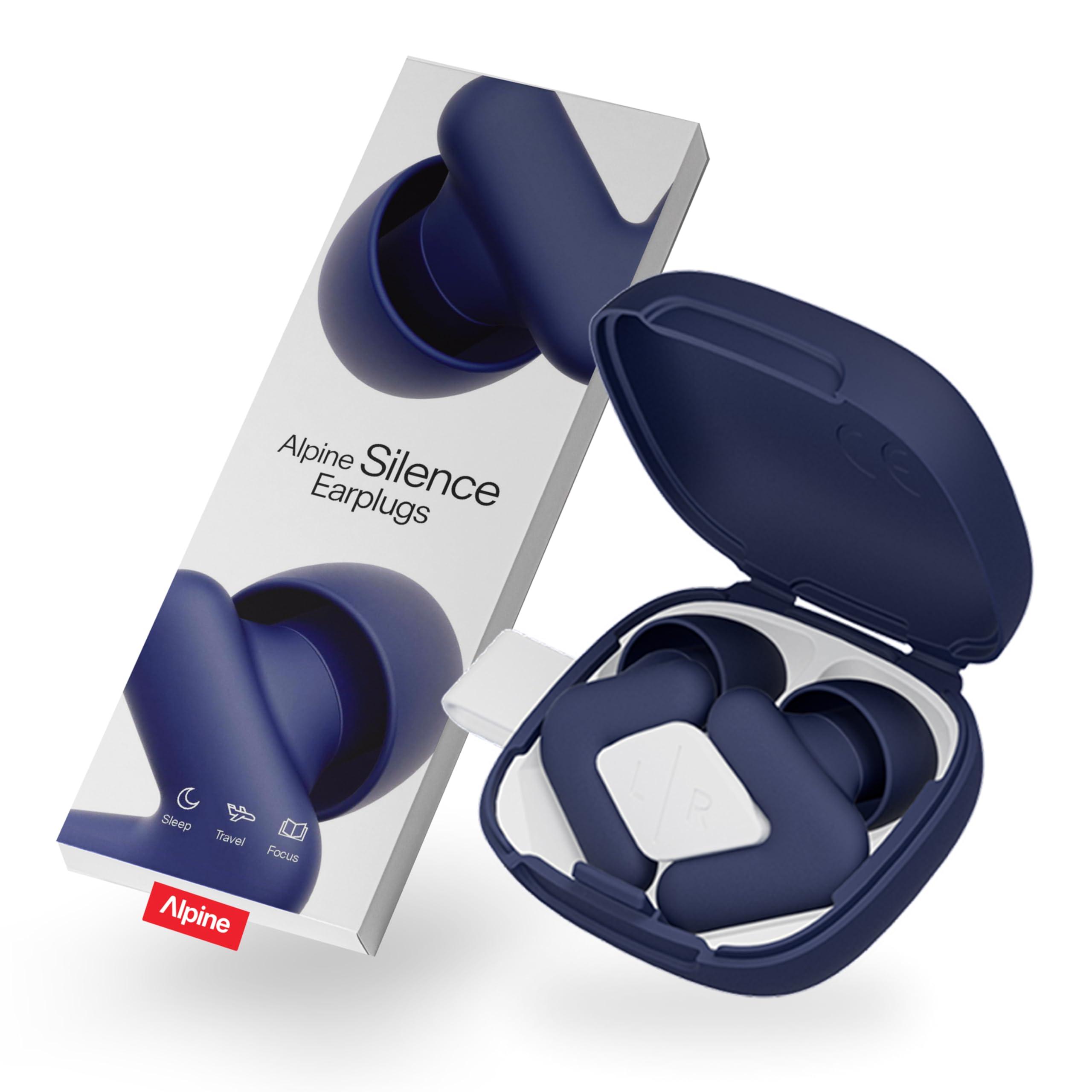 Alpine Alpine Silence Ear Plugs for Sleep, Focus & Travel - V-Shape Fit & Soft Oval Tips  4 Sizes XS/S/M/L - Comfortable, Reusable Hearing Protection - 22dB  Midnight Blue