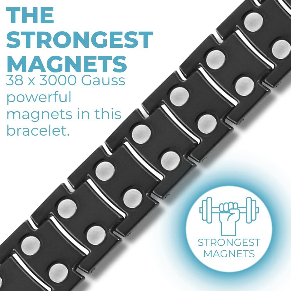 Willis Judd Willis Judd Mens Titanium Magnetic Bracelet Magnetic Bracelets for Men Adjustable Bracelet Length with Sizing Tool (Black)