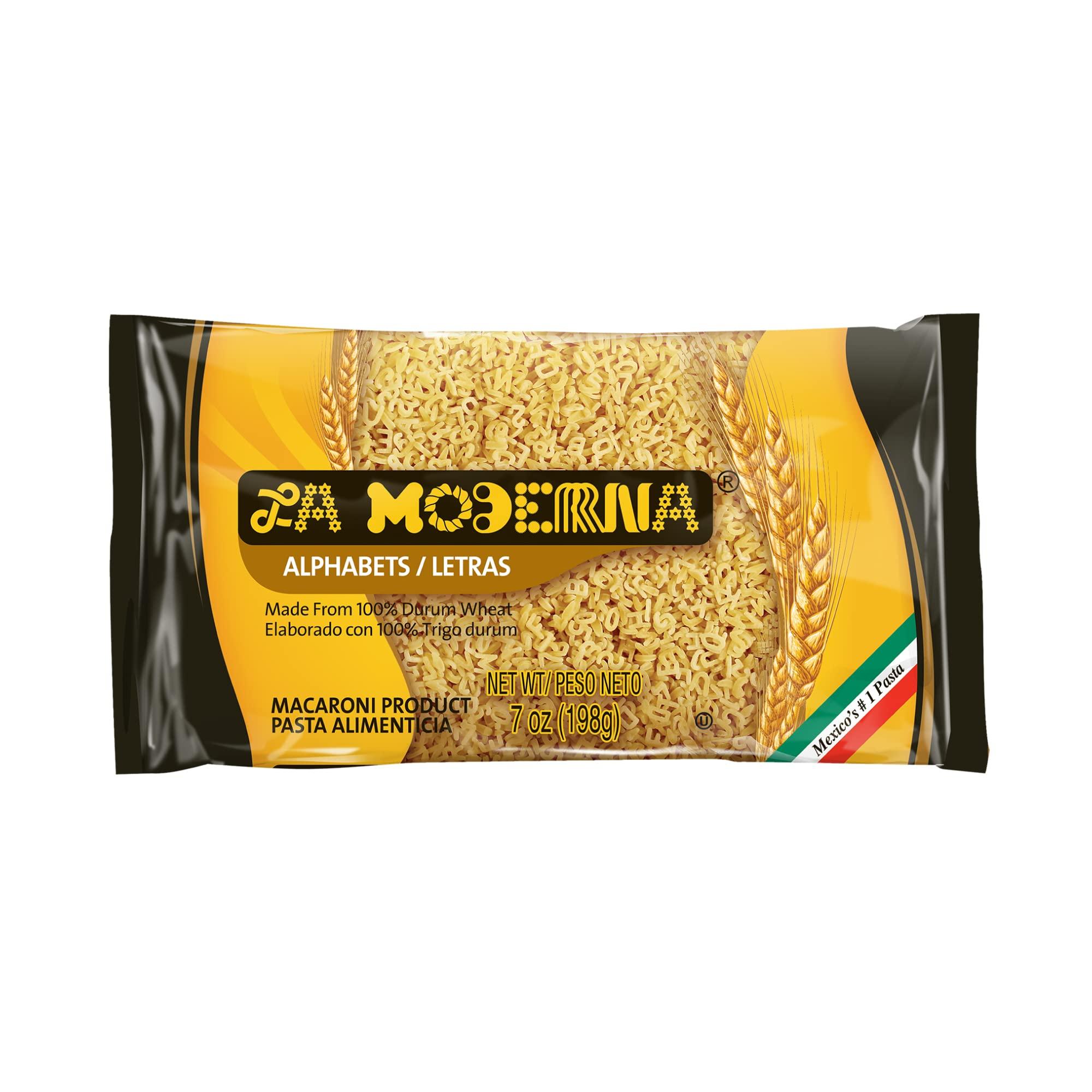 La Moderna La Moderna Alphabet Pasta, Noodles, Durum Wheat, Protein, Fiber, Vitamins, 7 Oz (Pack of 6)