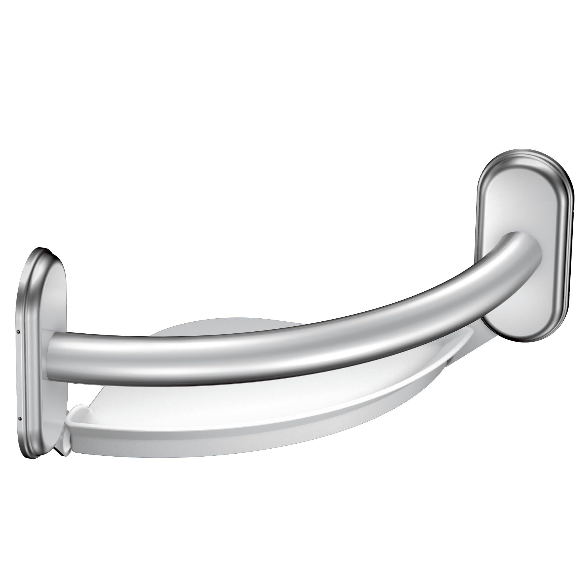 Moen Moen LR2354DCH Bathroom Safety 9-Inch Curved Bathroom Grab Bar with Integrated Corner Shelf, Chrome