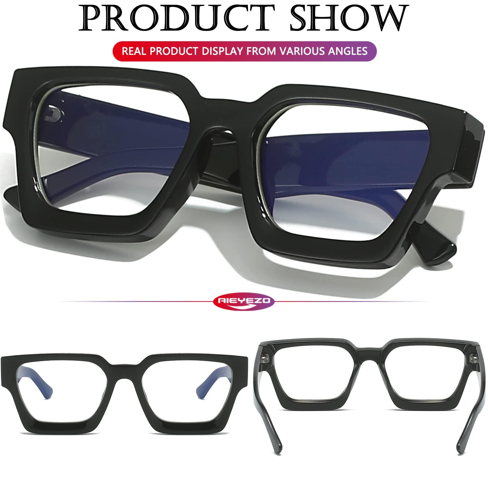AIEYEZO AIEYEZO Square Thick Frame Glasses for Women Men Fashion Blue Light Glasses Trendy Chic Computer Eyeglasses (Black + Green)