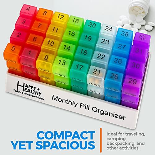 MEDca Month Pill Box Organizer - 3-Times-A-Day | Morning-Noon-Night - 30 Day Pill Case with 32 Daily Compartments for Vitamins, Supplements, Medication - Travel Monthly Pill Organizer 3 Times A Day