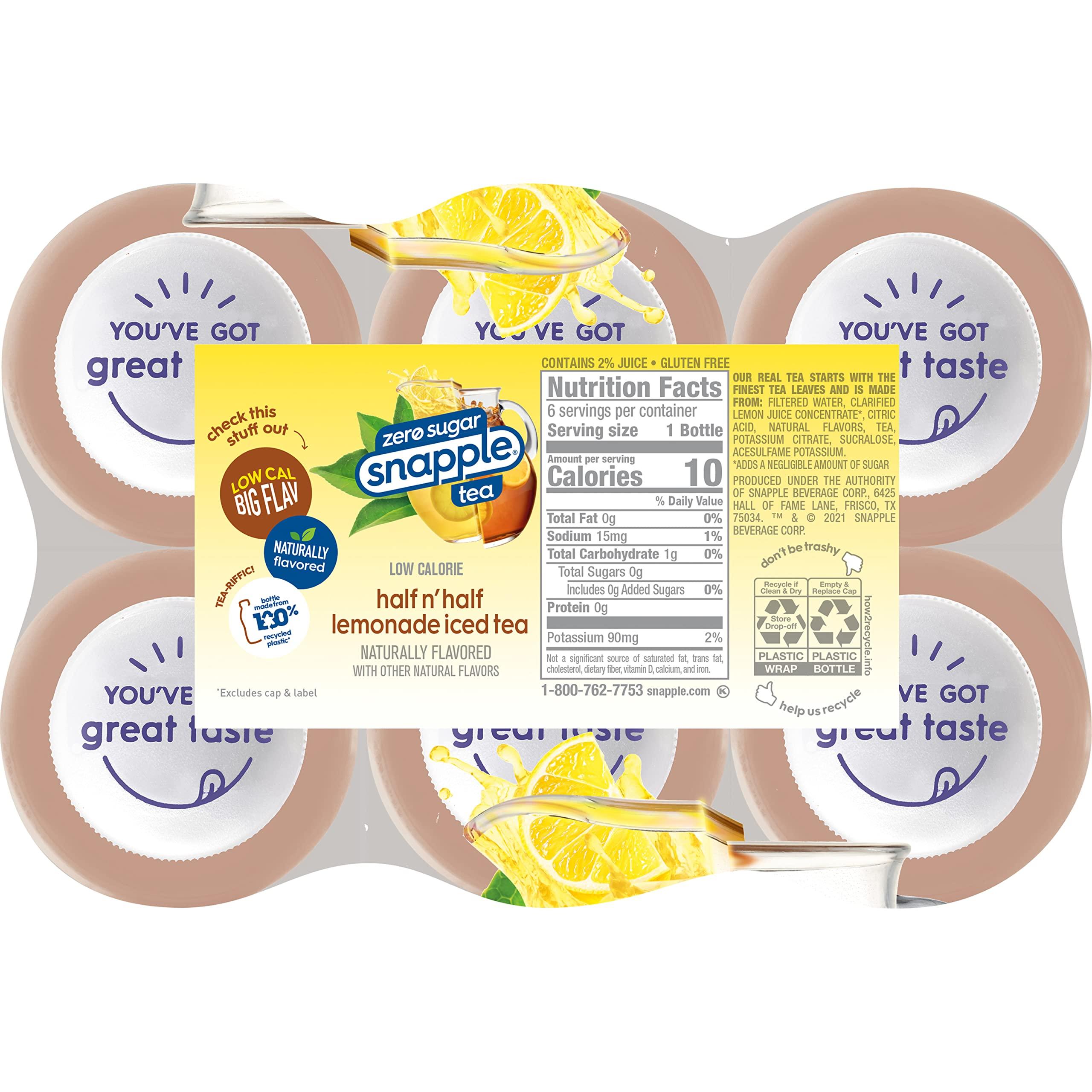 Snapple Snapple Zero Sugar Half \'n Half Tea, 16 fl oz recycled plastic bottle, 6 pack