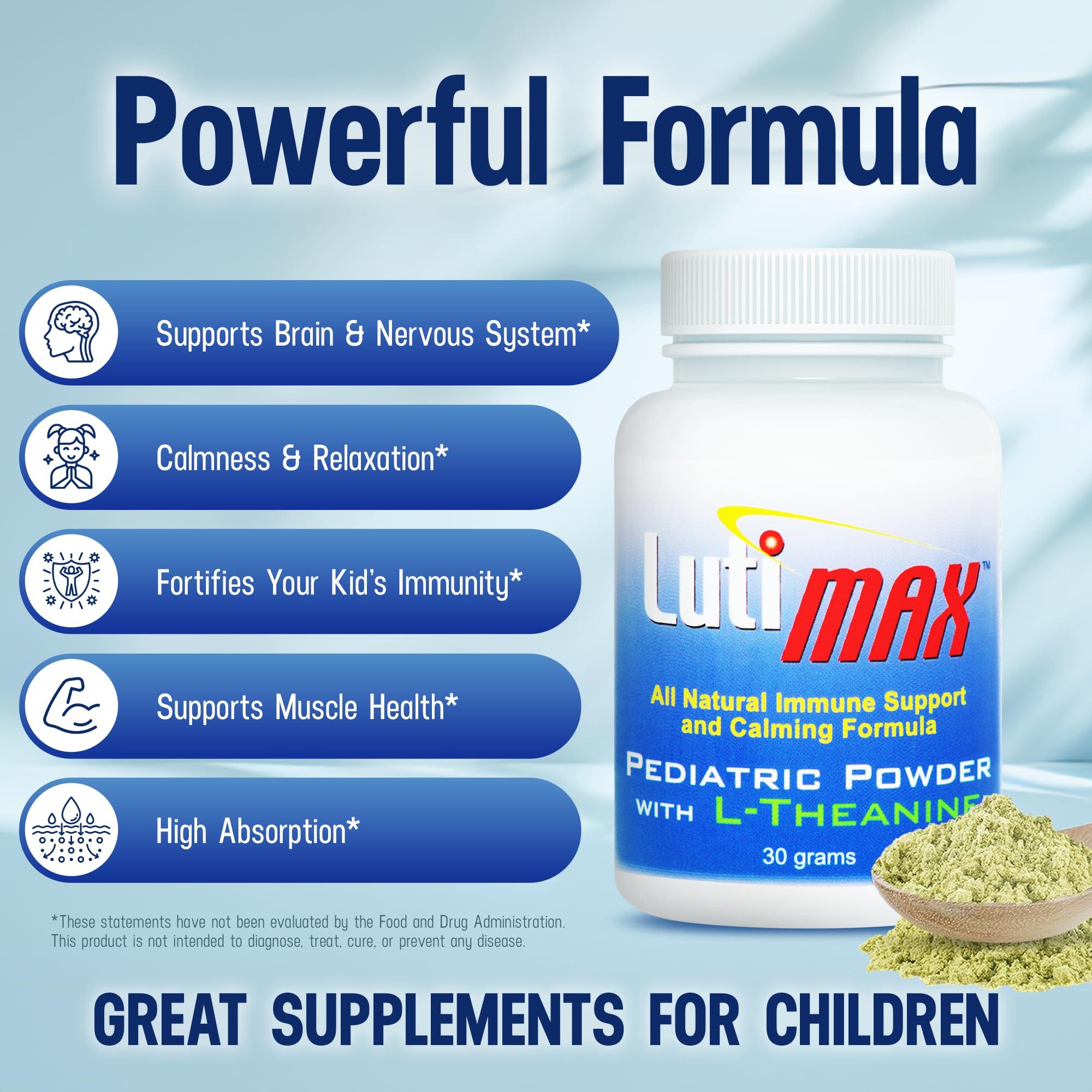 Luti Lutimax Pediatric Powder Brain Supplement with Luteolin, Rutin & LTheanine - Kids Memory, Focus, Muscle & Immune Support Brain Supplement - Nootropic Antioxidants for Brain Health Support 100 Serving