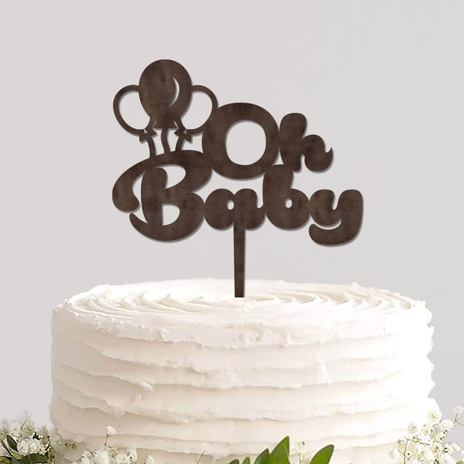 sanxnjana Wooden Baby Shower Baby Baptism Cake Topper Oh Babies Decorative Rustic Wood Cake And Cupcake Topper Cake Decoration for Newbaby Welcome Party Photo Booth Props Baby Birthday Party Decorations