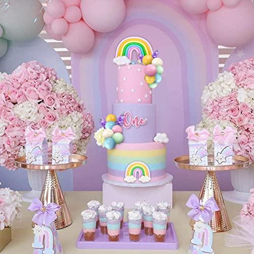 DRWATE 24PCS Rainbow Cake Topper Balls Cake Decorations flower Cake Topper with Macaron Balls Artificial roses for Baby Shower Oh Baby Boys and Girls Birthday Themed Party Supplies (Colorful)