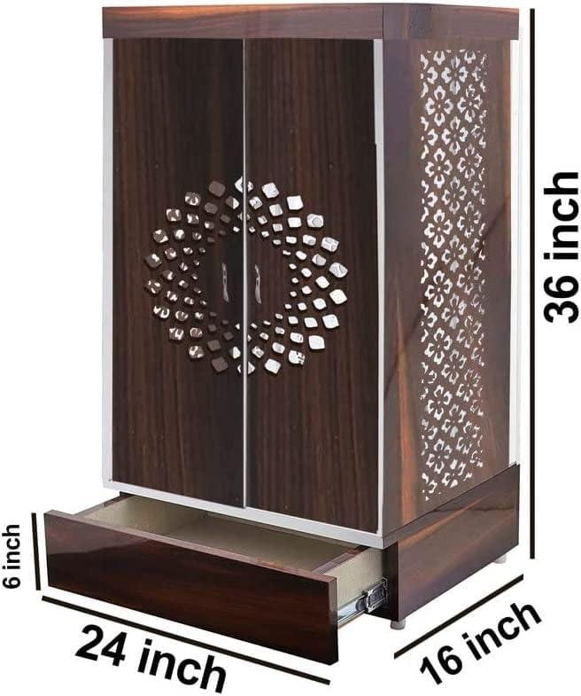 Devyom Customized Wooden Cabinet Desginer Mandir With LED/Mandir For Home & Office/Temple For Home/Pooja Ghar/Mandir With Lights/Storage