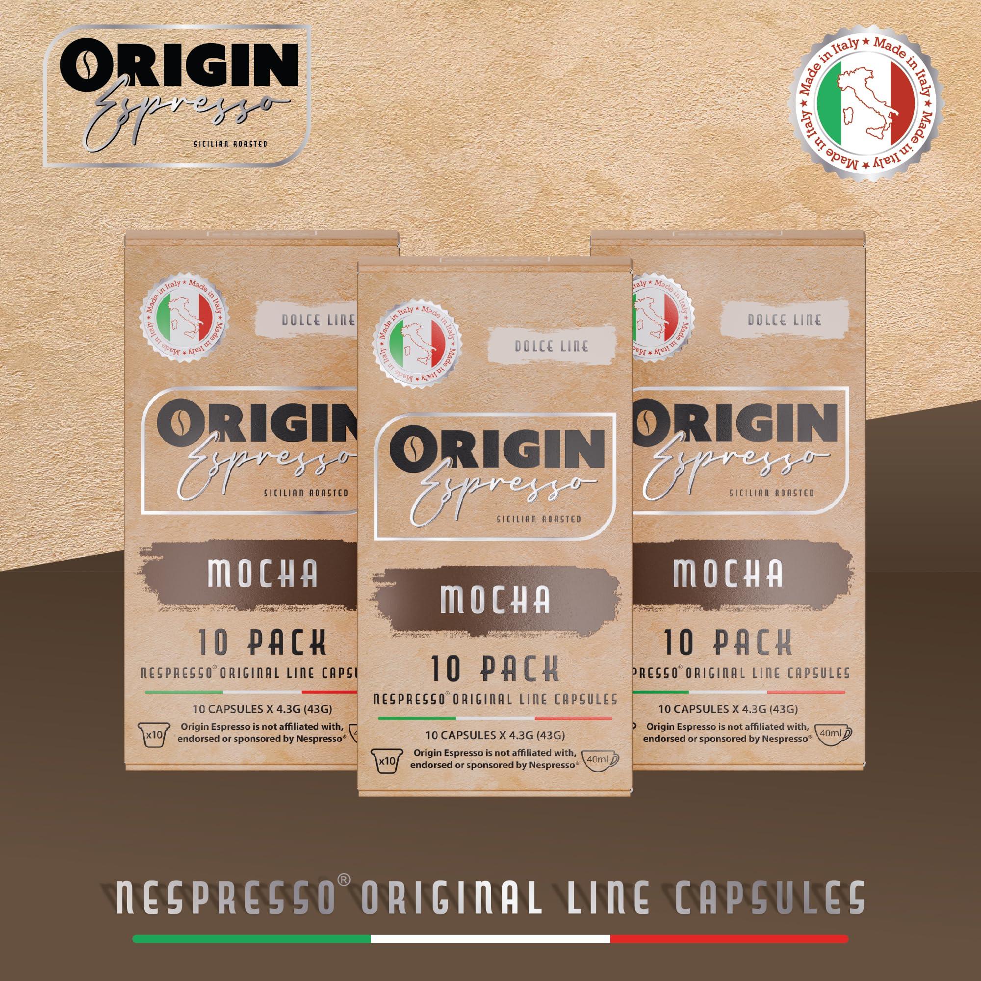 Origin Espresso Mocha Capsules for Nespresso Original Machine 30 Count Mocha Flavored Pods, Single-Serve Nespresso Original Line Compatible, Made in Italy (Mocha, 30)
