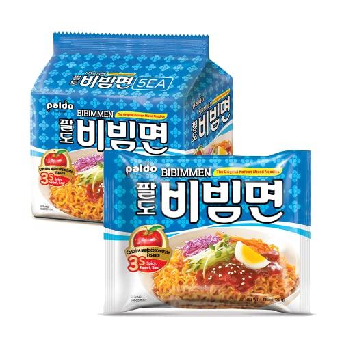 PALDO FUN & YUM Paldo Fun & Yum Bibim Men Instant Cold Noodles, Pack of 10, Brothless Cold Ramen with Sweet & Spicy Seasoning Sauce, Best Oriental Style Korean Ramyun, Soupless K-Food, 130g x 10