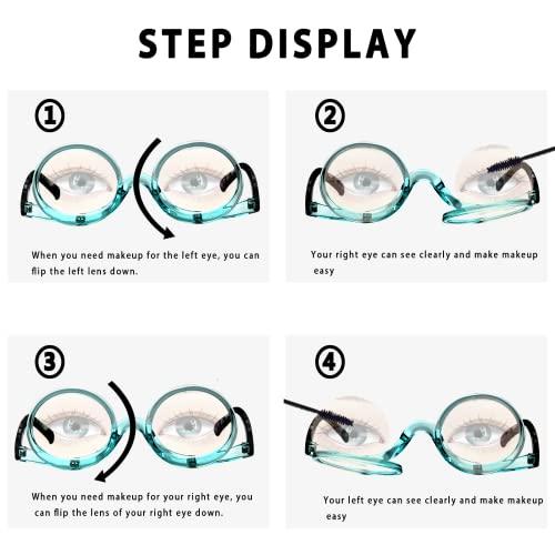 MMOWW MMOWW 2 Pairs Makeup Readers Flip-top Rotating Fashion Reading Glasses for Women Dual Lens Black+Blue,2.0