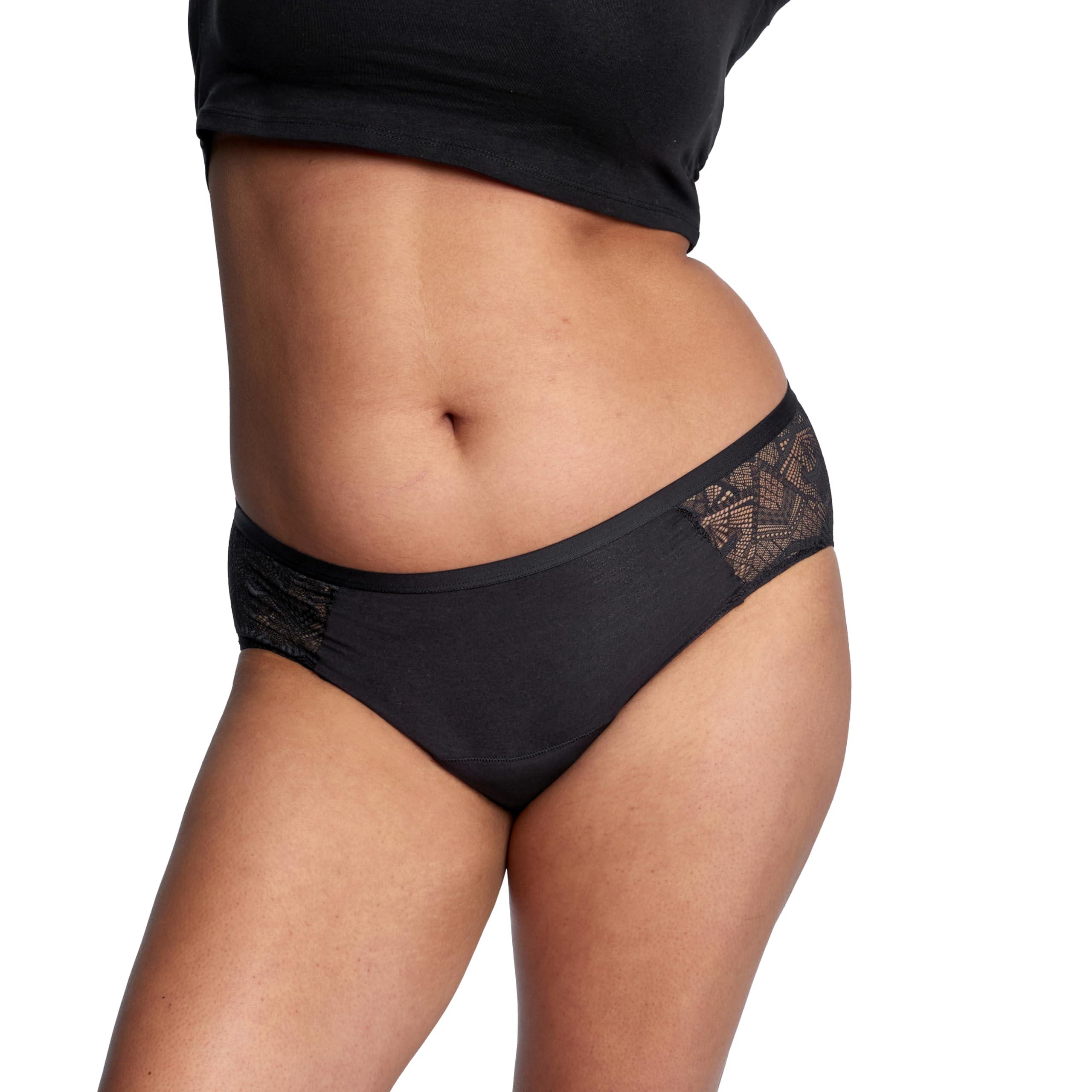 THINX THINX Ultra-Soft Period Underwear, Brief-Style Leakproof Underwear for Women, Holds Up to 12 Regular Tampons, FSA HSA Approved Period Panties, Reusable, Comfortable, & Flexible, Black with Lace, 3X
