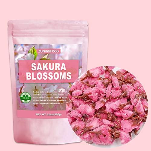 Zunhai Food Edible Salted Sakura Blossoms, Premium Pickled Sakura Cherry Blossoms, 3.5oz(100g)