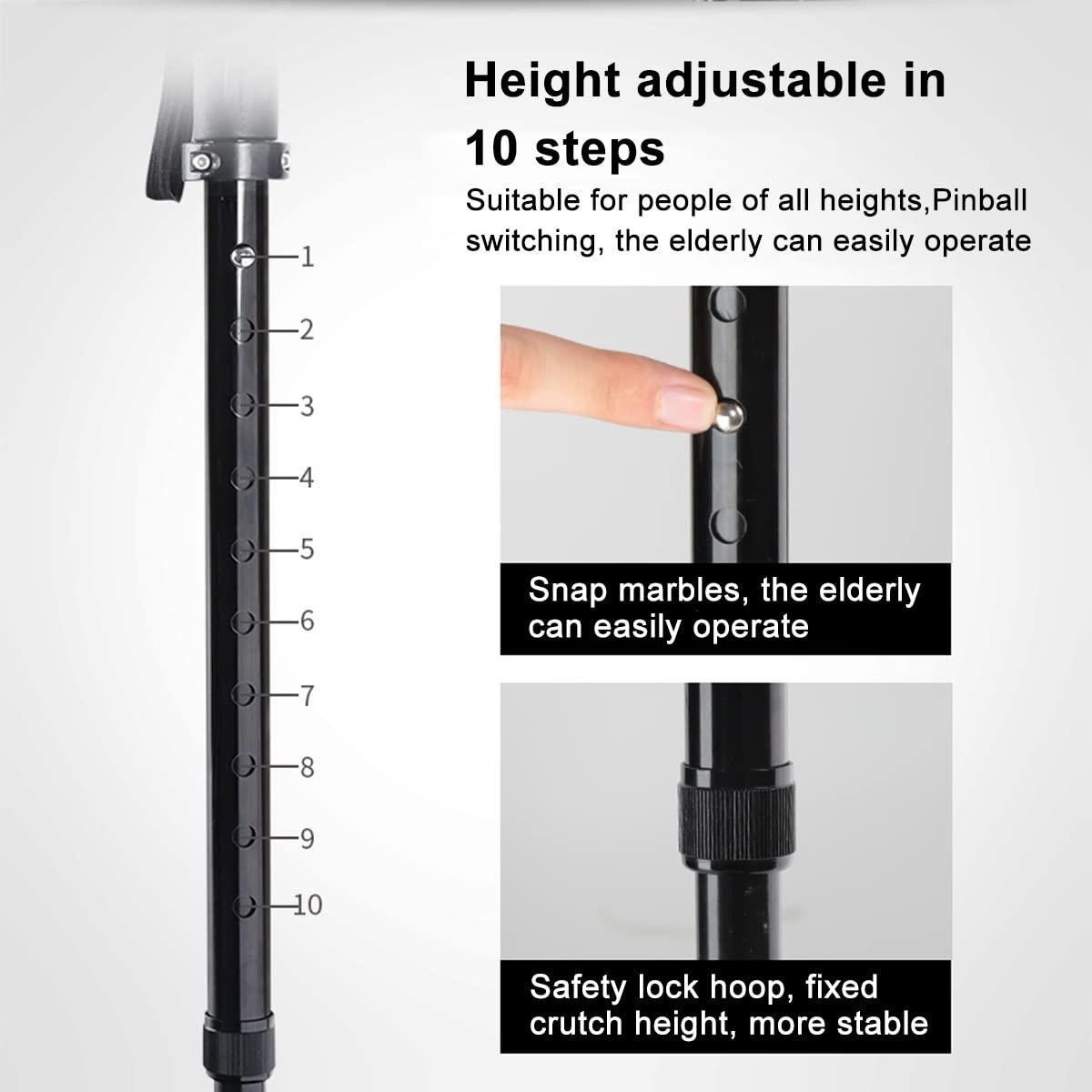 AMOCHO AMOCHO Adjustable Walking Cane with Light,with 4-Pronged feetAdjustable from 29-38 InchesWalking Sticks with Extra Stability Small Quad BaseWorks for Right or Left Handed Men or Women