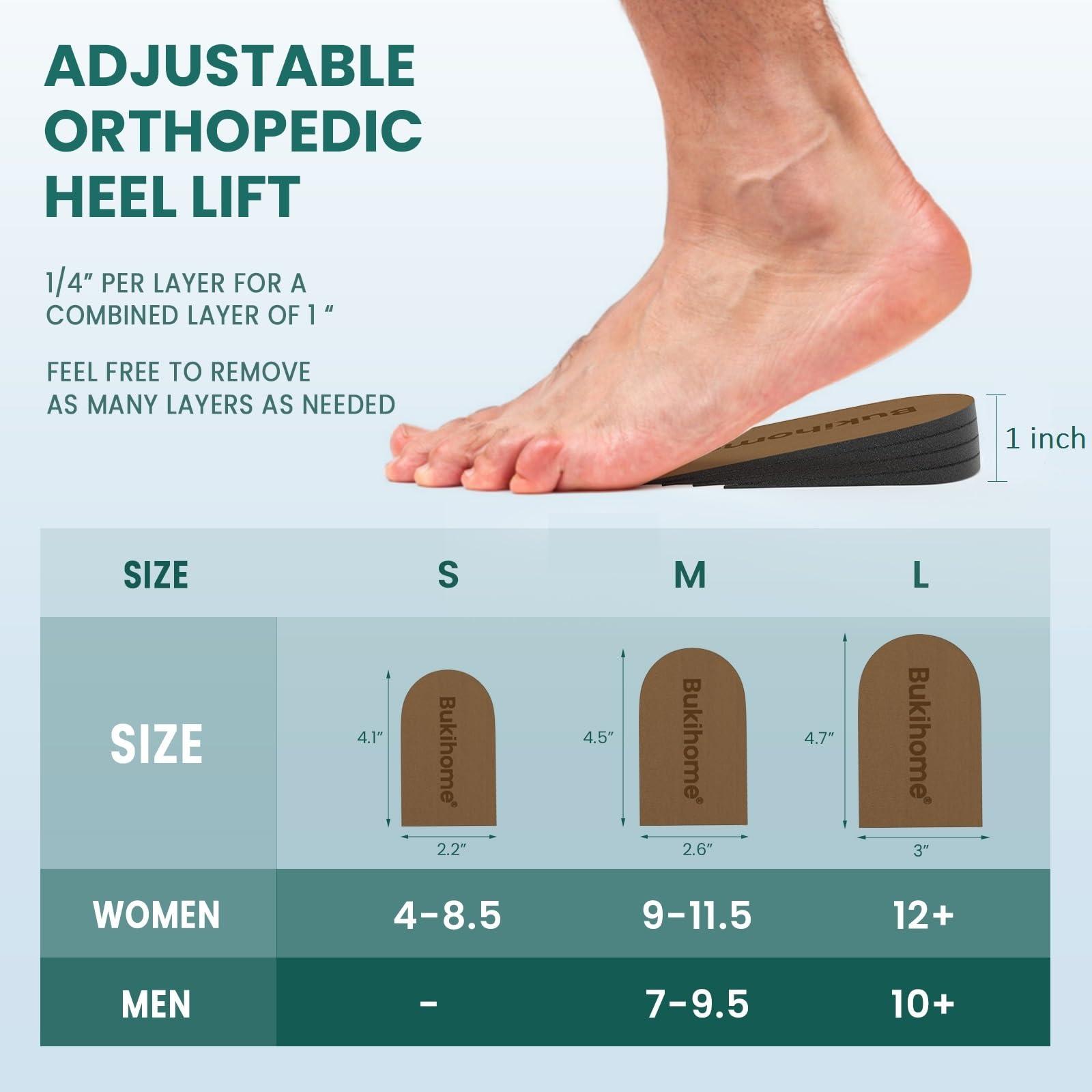 Bukihome Adjustable Heel Lift Inserts for Shoes - Bukihome Orthopedic Shoe Lift for Uneven Legs 4 Layers Height Increase Insole for Heel Pain,Heel Spur,Achilles Tendonitis,Large