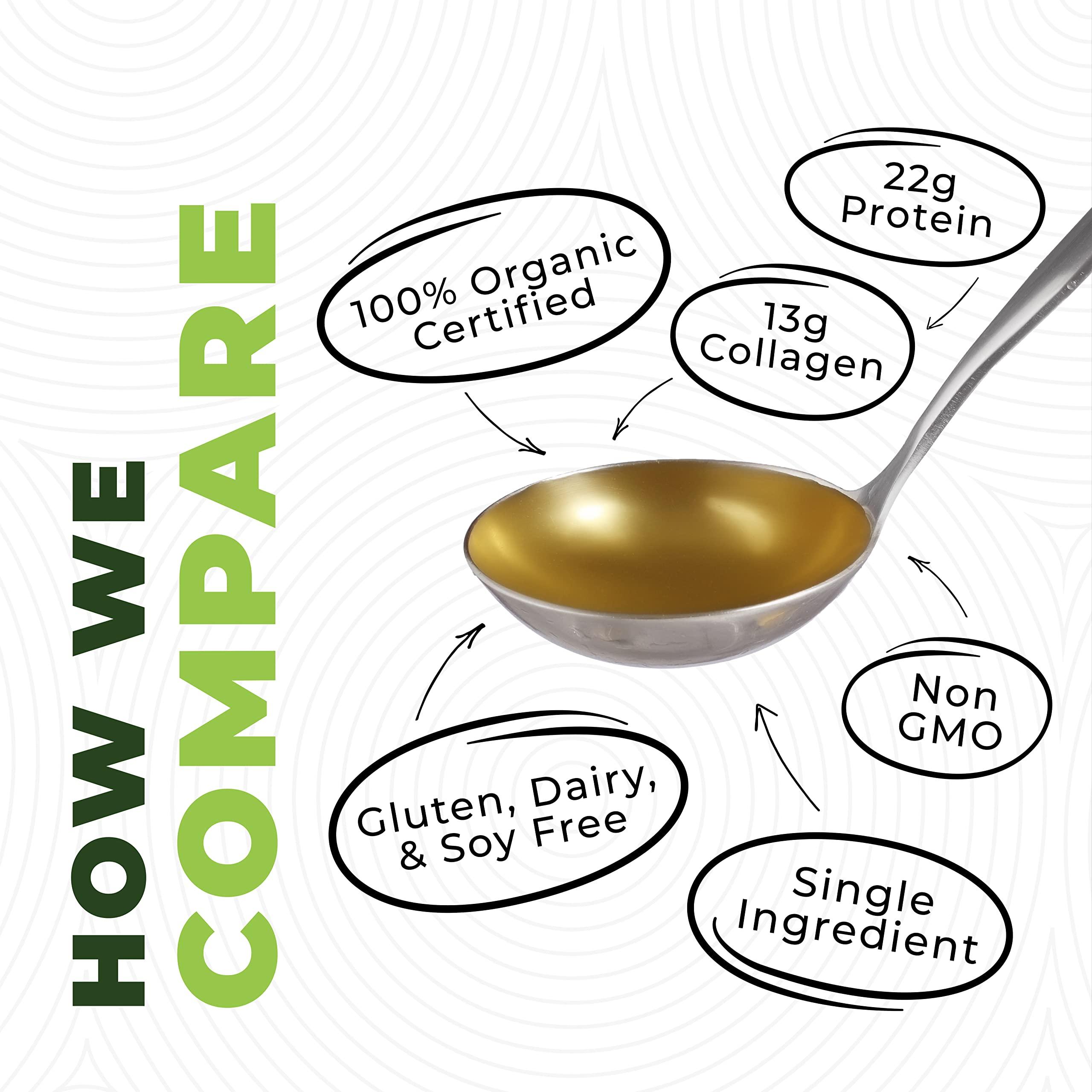 Left Coast Performance 16oz Organic Bone Broth Protein Powder From Grass Fed Beef - USDA Certified Organic, Single Ingredient, Rich in Collagen, Glucosamine, No Additives, Perfect for Carnivore, Paleo, and Keto Diets