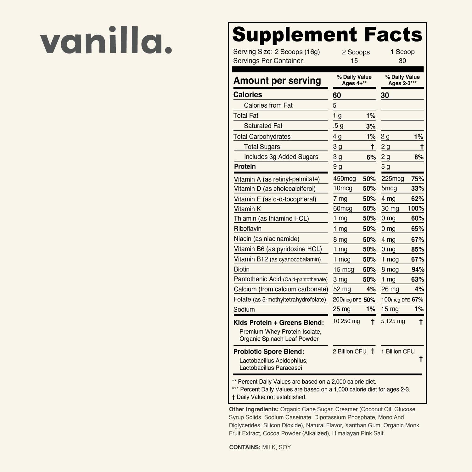 Nurished Nurished Vanilla Mighty Milk - Kids All-in-One Daily Protein Powder & Multivitamin Boosted with 2 Billion Probiotics & Organic Spinach - Natural Flavors, Colors & Sweeteners - 15-30 Servings