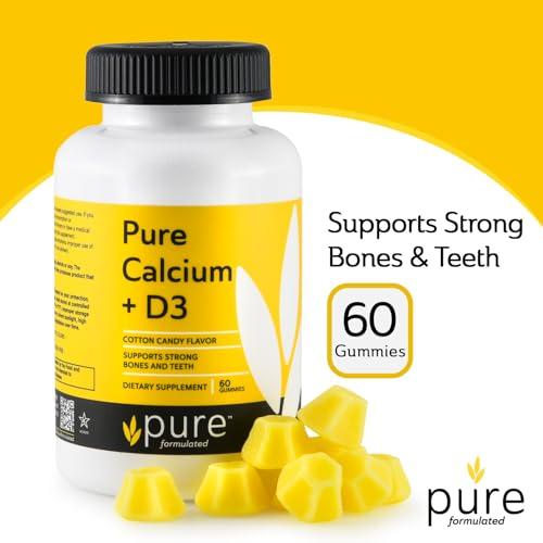 pure formulated pure formulated Chewable Calcium + Vitamin D3 Gummies Vegan Vitamin Supplements for Bones & Teeth Support, 1000 IU Gluten and Dairy Free - Kosher(60Gummies)