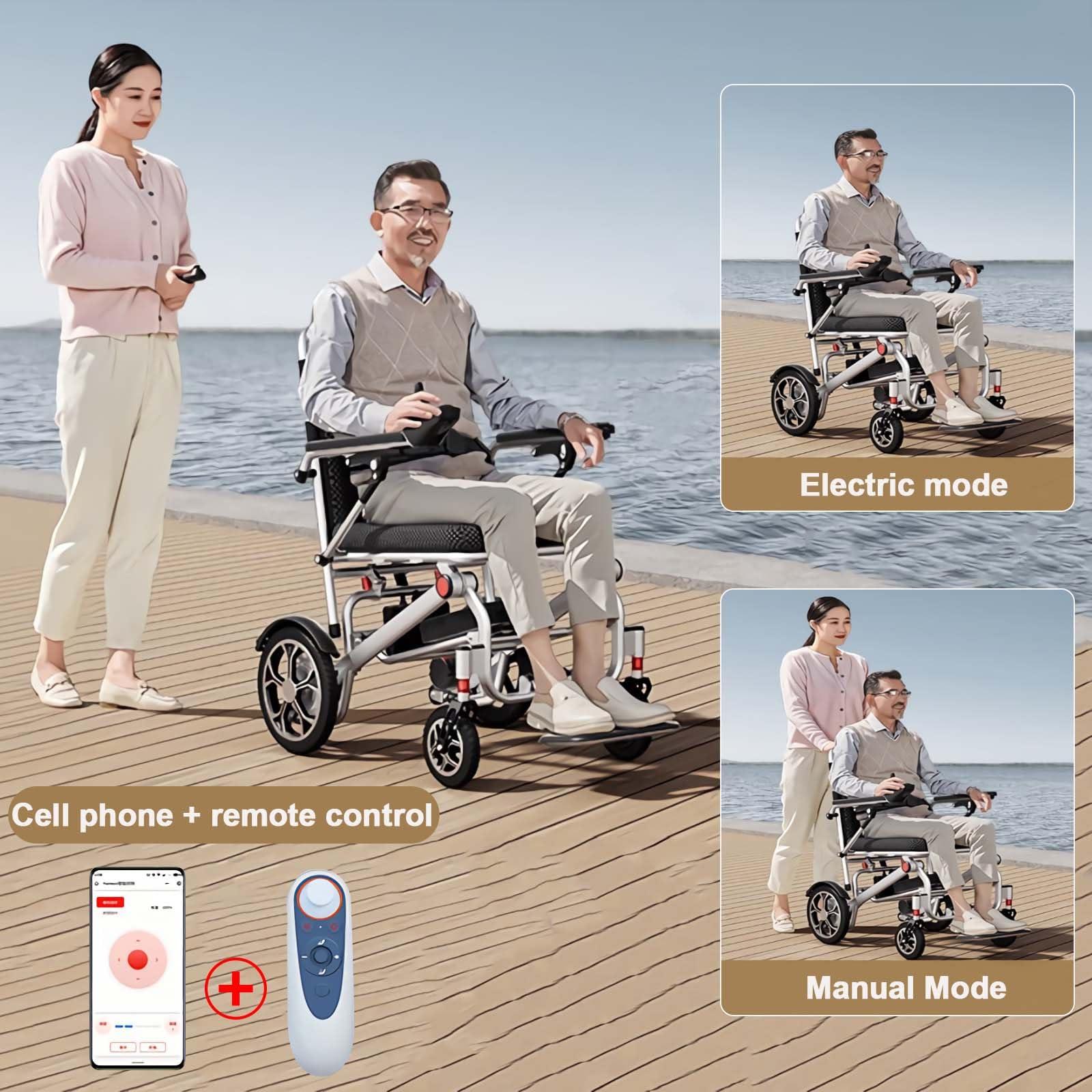 CUIOT CUIOT Lightweight Foldable Electric Wheelchair for Adults & Seniors (Only 32lbs), Intelligent Folding All Terrain Motorized Wheelchairs, 400W Powerful Motor, Long Range-Remote Control Mobility Aid,20A