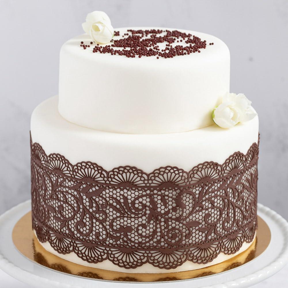 Art-Sweet Art-Sweet Ready to Use Sugar Lace for Cake Decoration - Pre-Made Cake Lace with Sprinkles - Edible Lace for Cakes (Chocolate)