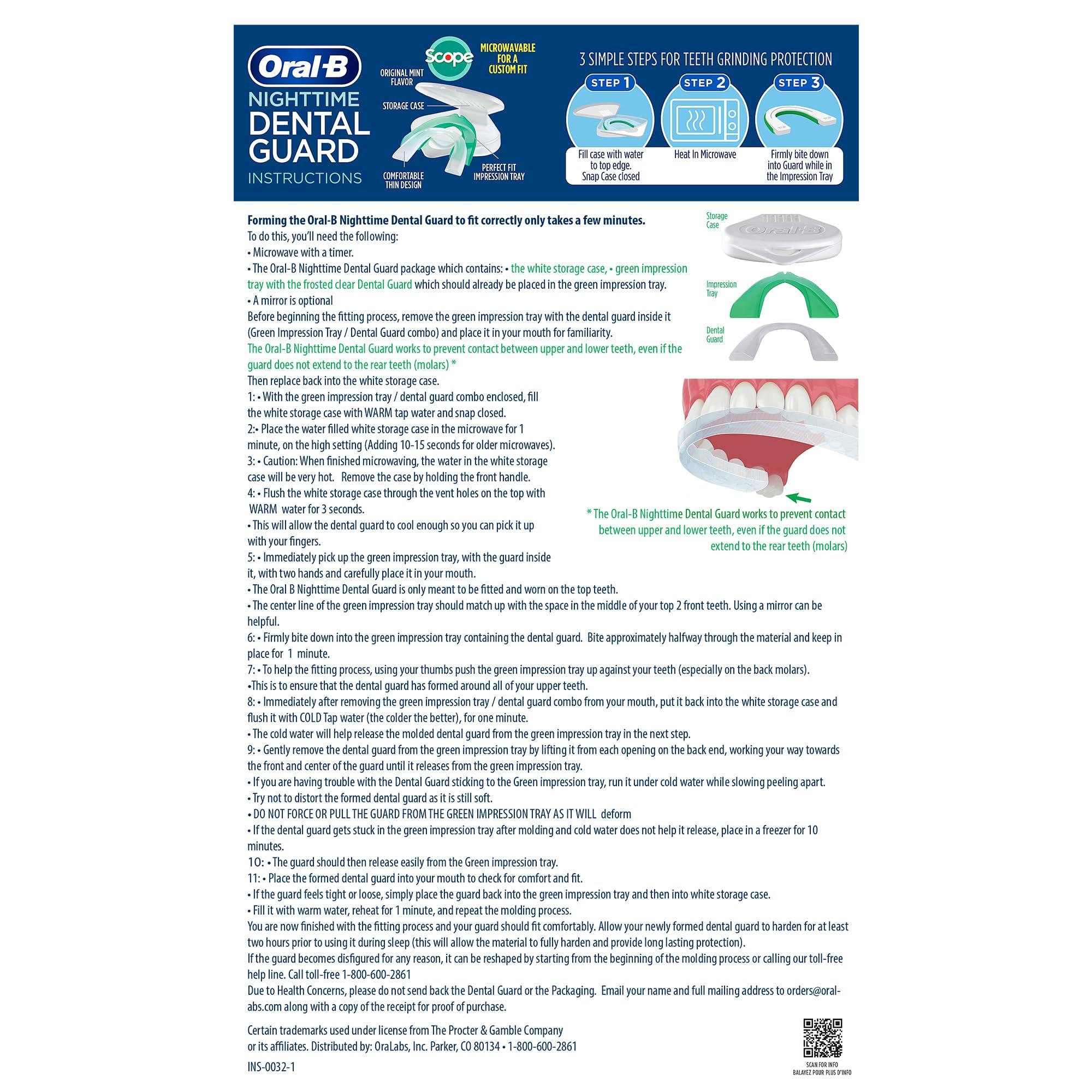 Oral-B Oral-B Nighttime Dental Guard Less Than 3-Minutes for Custom Teeth Grinding Protection with Scope Mint Flavor Made in an FDA Audited USA Facility (2 Pack)