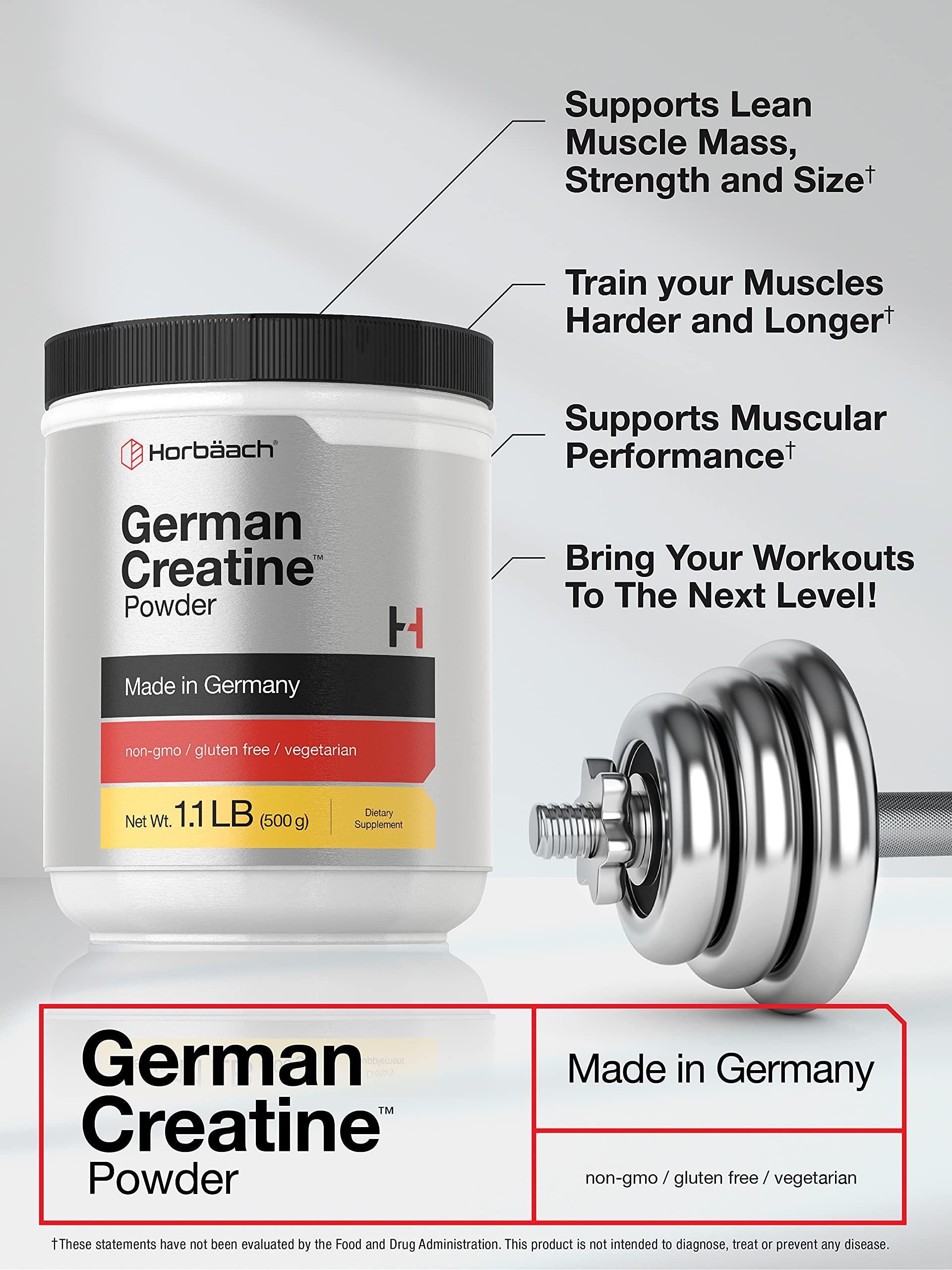Horbach Horbaach German Creatine Powder 500g | Made in Germany with Creapure | Vegetarian, Non-GMO, and Gluten Free Dietary Supplement