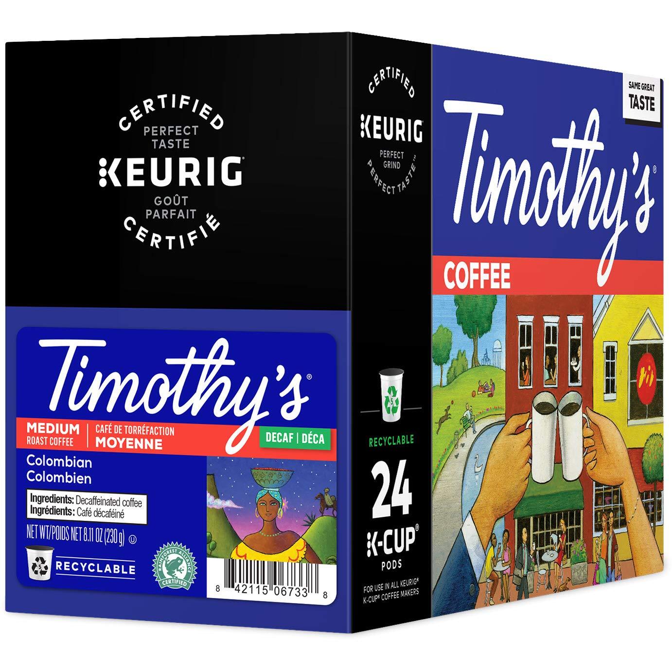 TIMOTHY'S Timothy's Decaf Colombian Coffee, Single-Serve Keurig K-Cup Pods, Medium Roast Coffee, 96 Count