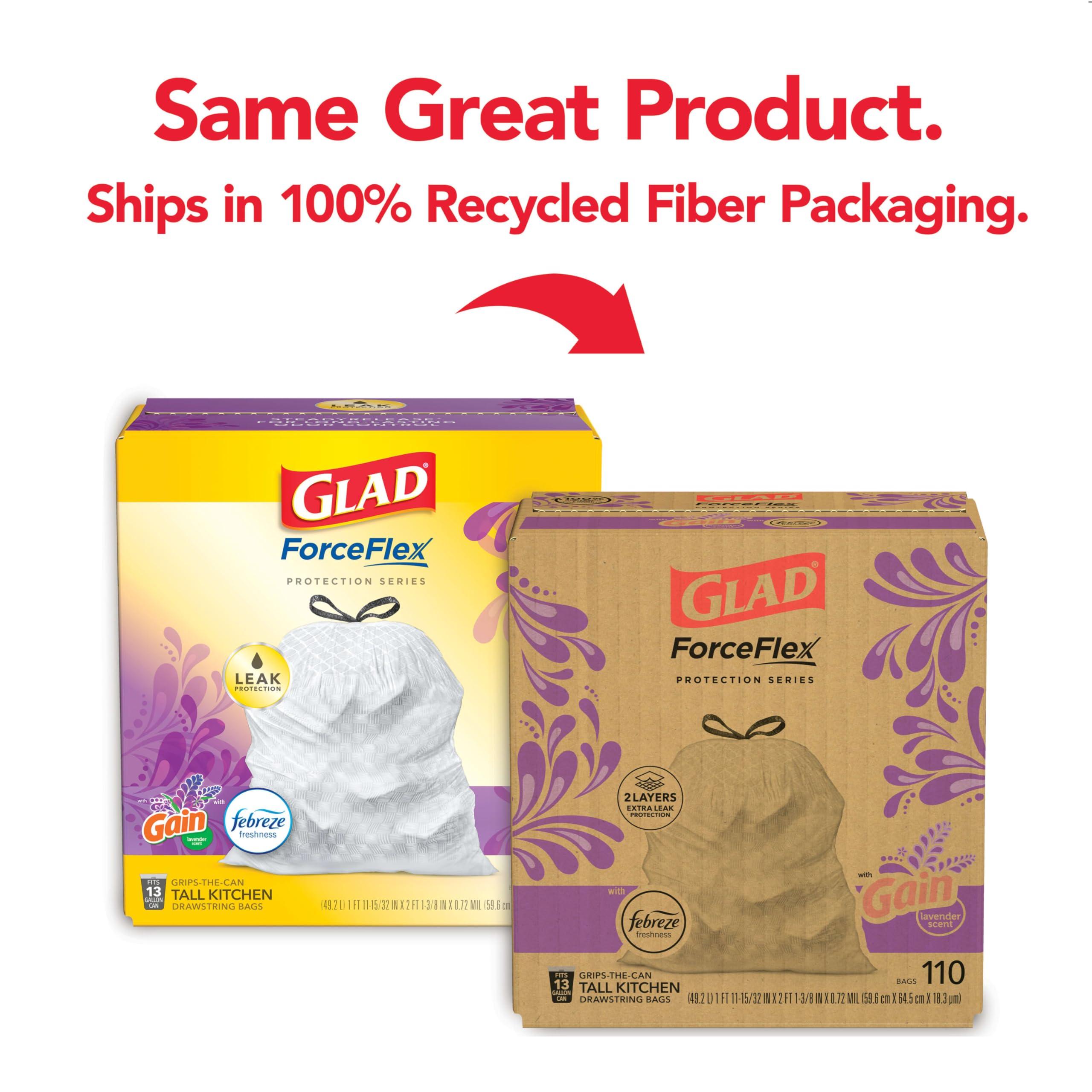 Glad Glad ForceFlex Tall Kitchen Trash Bags, 13 Gal, Gain Lavender, 110 Ct, Pack May Vary