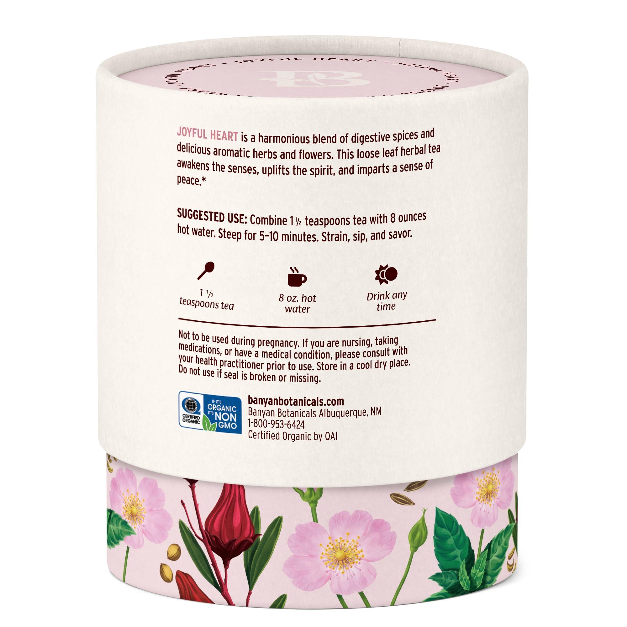Banyan Botanicals Banyan Botanicals Joyful Heart CCF Tea Loose Leaf Organic Herbal Tea Uplifting and Aromatic CCF Tea with Hibiscus, Tulsi, and Rose 1.5 oz. Non-GMO Sustainably Sourced Herbal Loose Leaf Tea