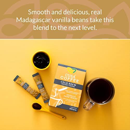 Cusa Tea Cusa Tea & Coffee | Premium Instant Vanilla Dark Roast | Rainforest Alliance Certified Arabica Beans | Hot or Cold Brew Drink Mix Packets (30 Single Servings)