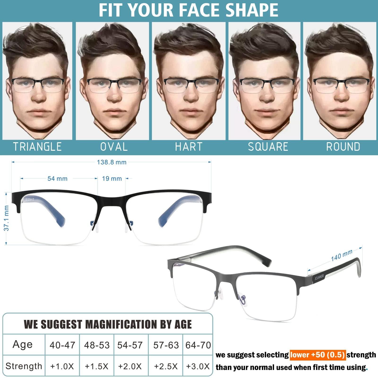JCUANGR Bifocal Reading Glasses for Men, No Line Bifocals Progressive MultiFocus Readers, Wide Clear Top Transition Non Prescription Multifocal Eyeglasses,Large Anti Blue Light Multi focals Half Frame +1.0
