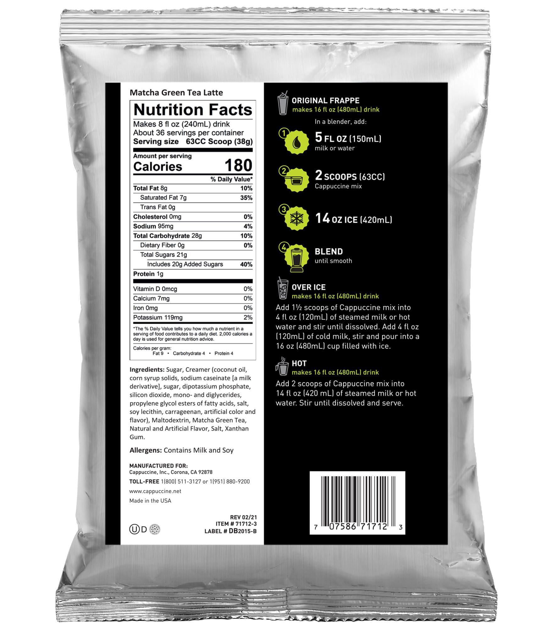 Cappuccine Cappuccine Matcha Green Tea Latte Frappe Mix, 3 Pounds Makes 36 Servings
