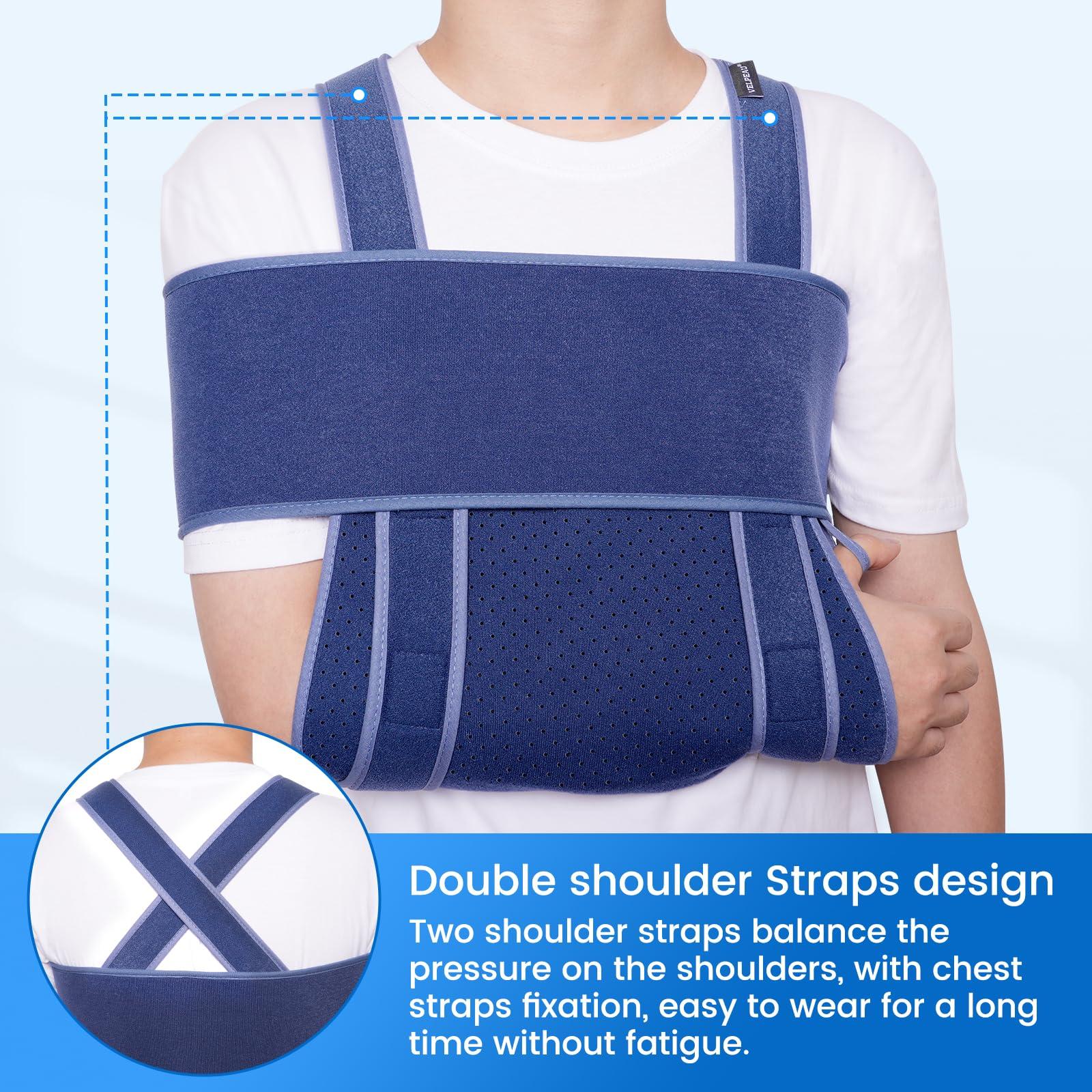 Velpeau Velpeau Arm Sling for Sleep, Shoulder Immobilizer for Women & Men - Very Soft Sling for Rotator Cuff Tear, Fractured, Dislocation, Broken, Postoperative, Fits Left & Right (Blue, M: Bust 27.5-39.5)