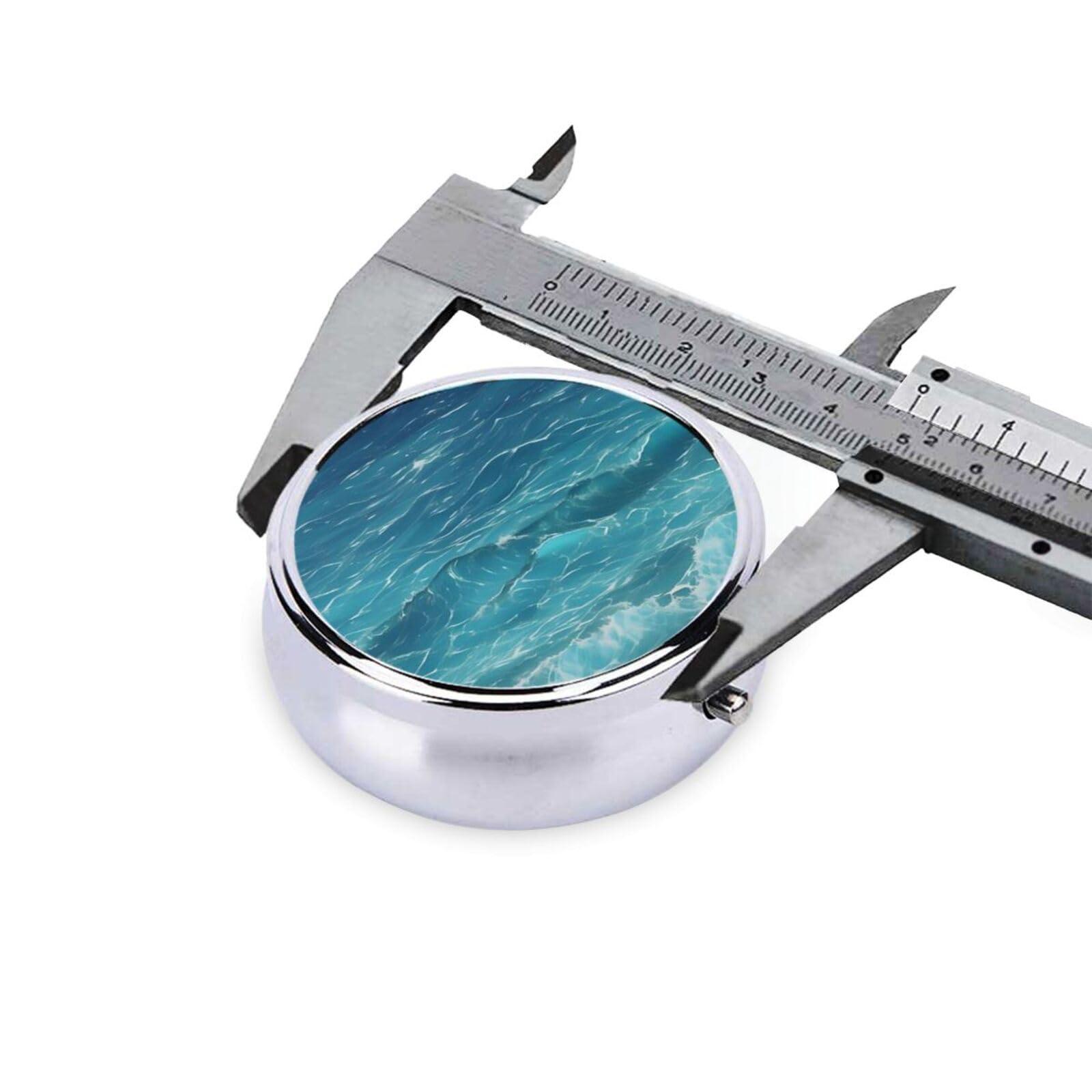 RLDOBOFE Pill Case Round Pill Box 3 Compartment Pill Organizer The Deep Ocean Small Pill Case Waterproof Medicine Organizer Box for Travel Pill Containers Vitamin Organizer for Medication Planner