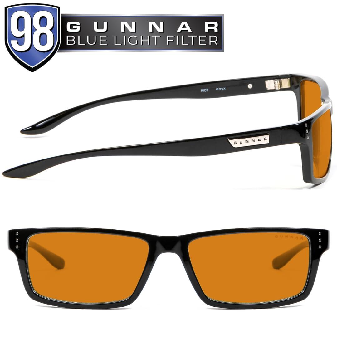 Gunnar Gunnar - Gaming and Computer Glasses - Blocks 98% Blue Light - Riot, Onyx, Amber Max Tint, 57 mm