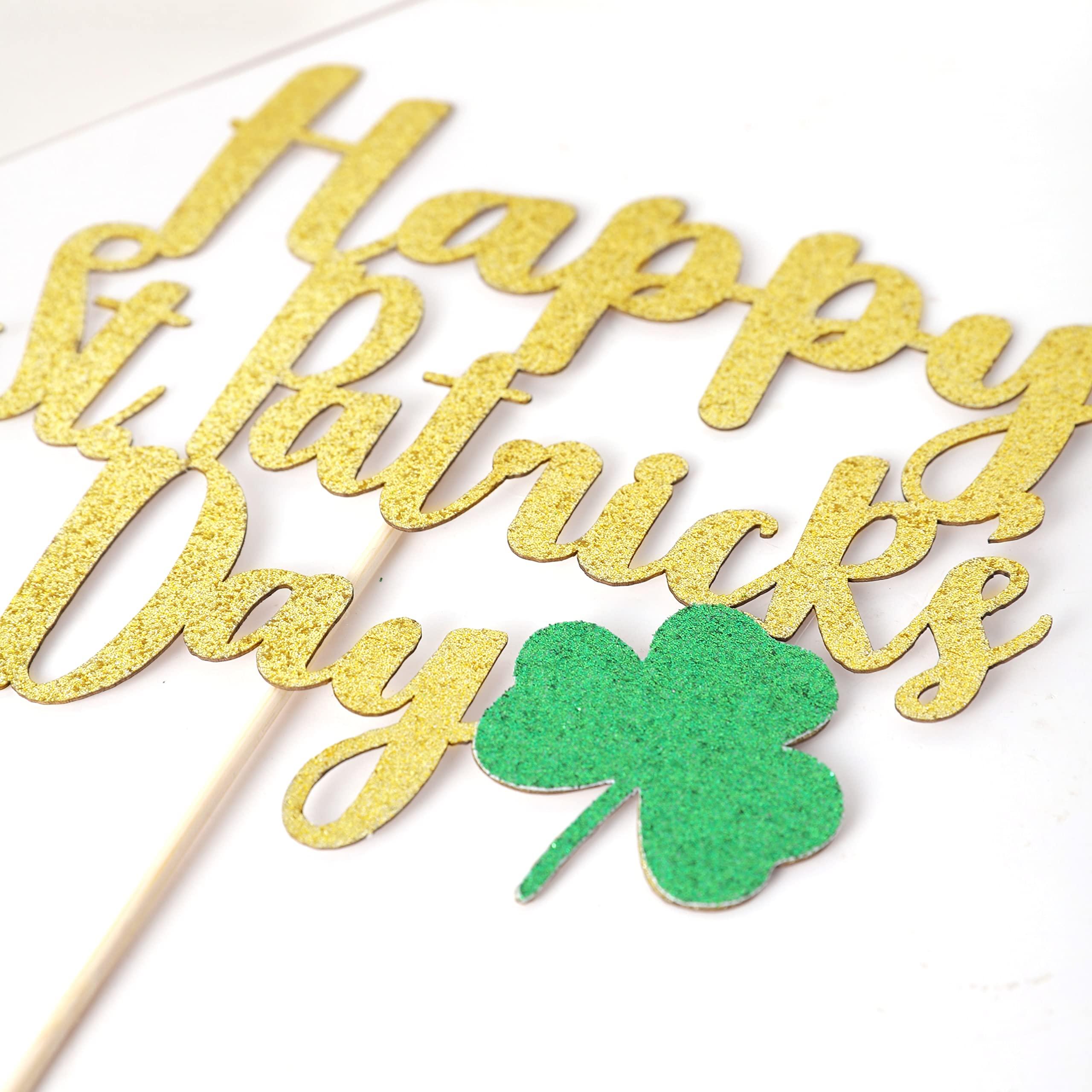 BOOMPA St Patrick’s Day Birthday Cake Topper - Lucky St Paddy’s Day Four Leaf Clover - Irish Themed Cake Decorations - Lucky 1st Happy Birthday For Gold Cake Flag - Best Photo Booth Props (St Patrick’s Day)
