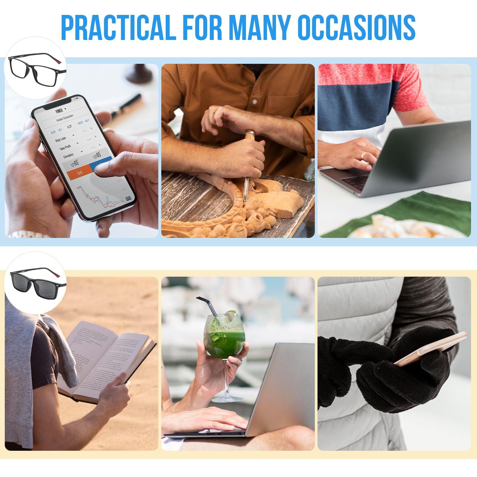 WEMOOTANTS WEMOOTANTS Reading Glasses 2.0 Men, with Outdoor Polarized Sunglasses Clip, Men's Rectangle Black Readers 3.0+