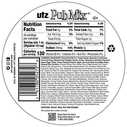 Utz Utz Pub Mix - 44 Ounce Barrel - Savory Snack Mix, Blend of Crunchy Flavors for a Tasty Party Snack - Resealable Container - Cholesterol Free and Trans-Fat Free