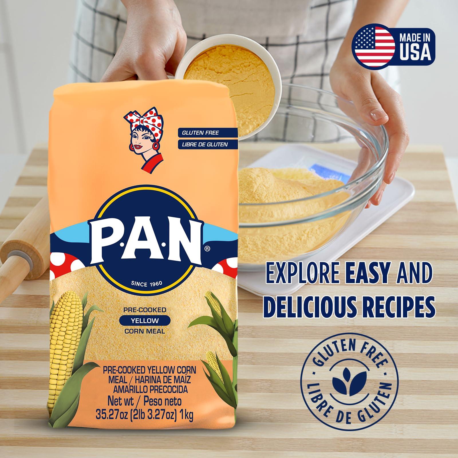 P.A.N. P.A.N. Yellow Corn Meal – Pre-cooked Gluten Free and Kosher Flour for Arepas (2.2 lb / Pack of 4)