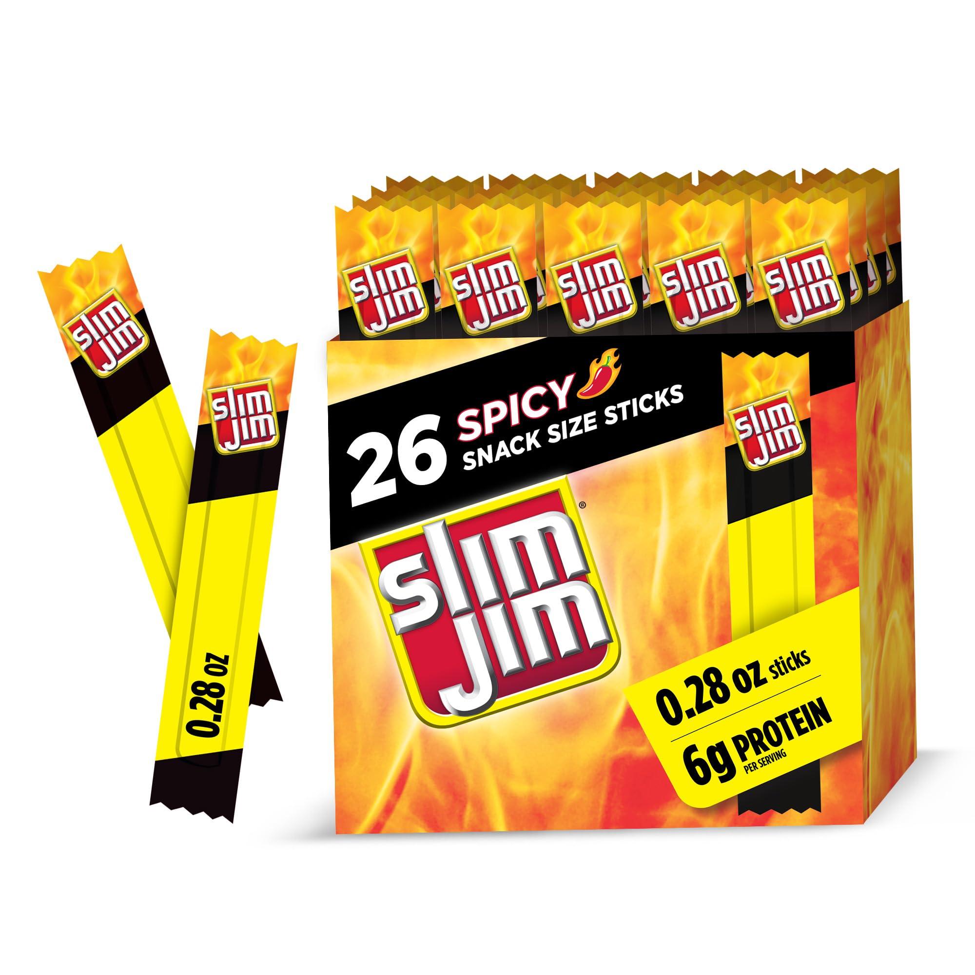 Conagra Slim Jim Slim Jim Smoked Meat Sticks, Spicy Flavor, 6g Protein Per Serving, Snack Size, 0.28 oz. (26 Count)