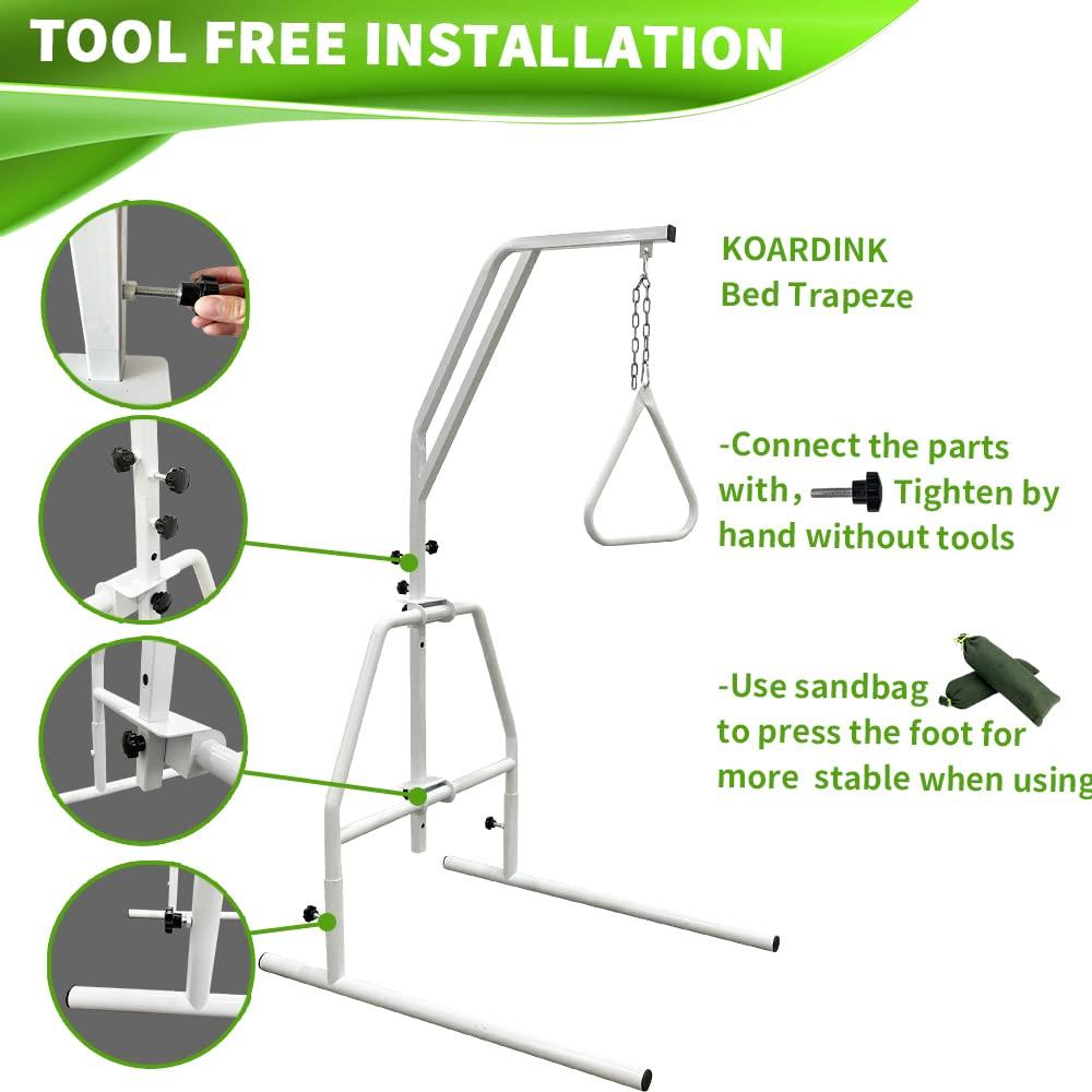 Koardink Koardink Bed Trapeze, Trapeze Bar for Bed Mobility with 300 LBS Weight Capacity Hospital Bed Triangle Pull Up Floor Stand Bar Assisting Elderly in Bed Tool-Free Assemble, Strong and Work Well