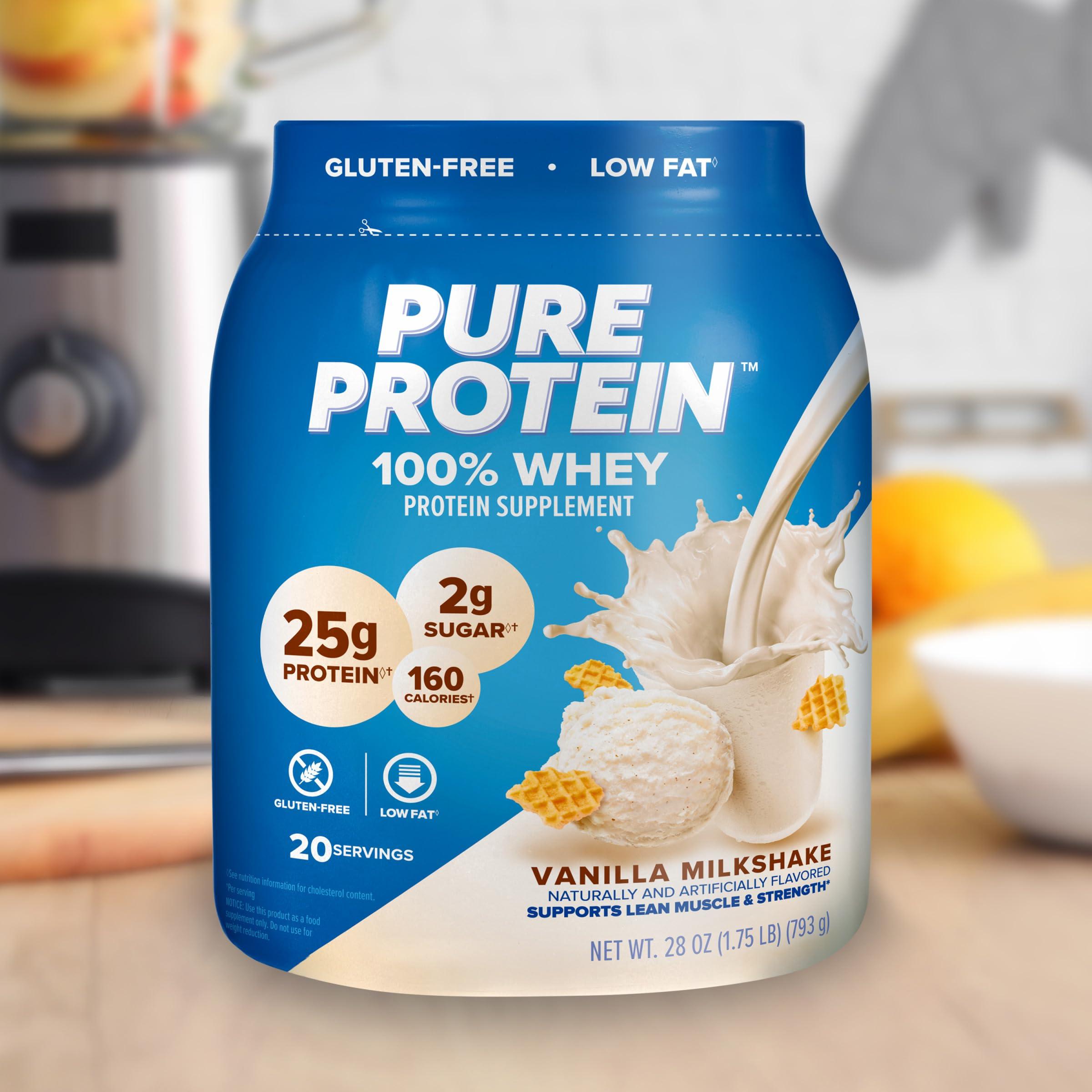 Pure Protein pure protein Powder - Whey, High Protein, Low Sugar, Gluten-Free, Vanilla Cream Flavor - 1 lb (Packaging May Vary) (Pack of 2)
