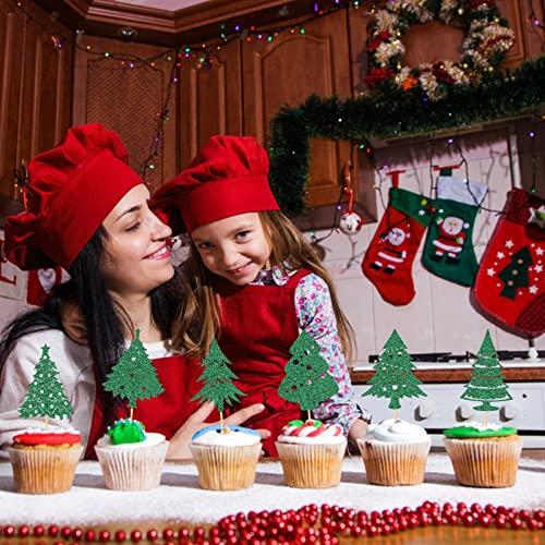 Hengmerry 36 Pieces Christmas Tree Cupcake Toppers Glitter Santa Tree Cake Topper Picks for Xmas Holiday New Year Birthday Party Decorations, 6 Designs