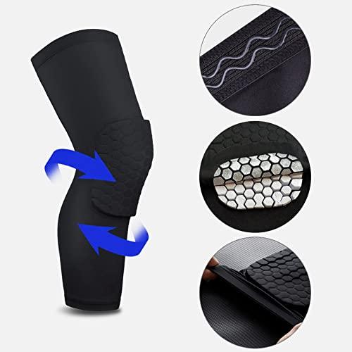 Laiiqi Compression Knee Pads Leg Sleeve, Hex Knee Pads for Basketball Honeycomb Anti Collision Knee Pads Long Kneepads Non-Slip Football Knee Pads for Youth Adult (A Pair Black/M)