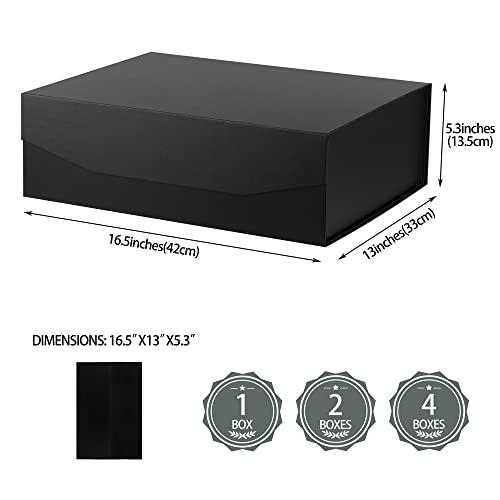 PACKGILO PACKGILO 1 Pcs Matte Black Extra Large Gift Box with Lid, 16.5x13x5.3 Inches, Hard Magnetic Giant Gift Boxes for Presents Clothes Robe Wedding Dress Sweater,Reusable Foldable Bridesmaid Proposal Box