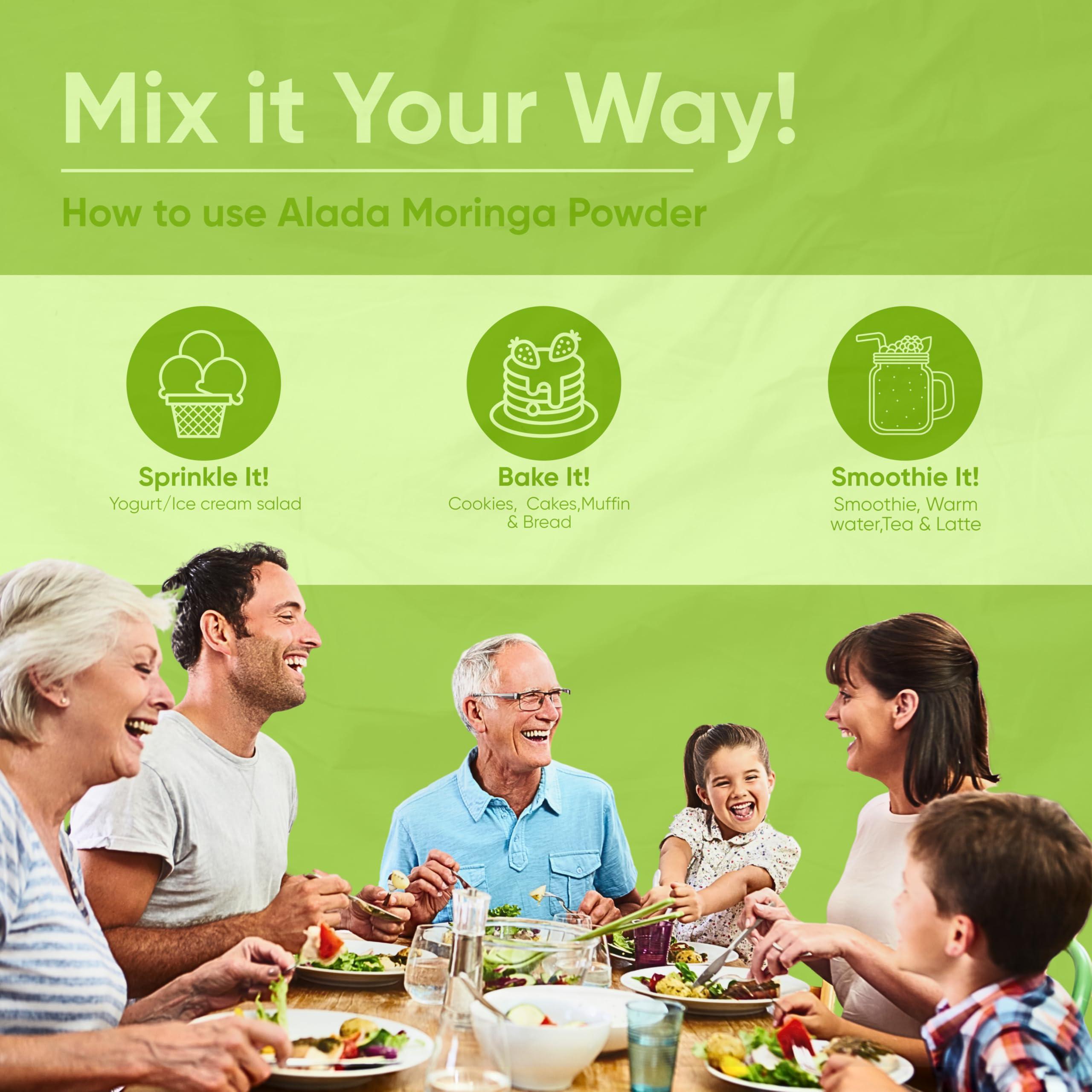 ALADA ORGANIC ALADA ORGANIC Moringa - Moringa Powder Single Garden Premium 100% Leaf Powder India Organic Certified, Moringa Oleifera - Smoothies, Drinks, Tea & Recipes -7.05 OZ