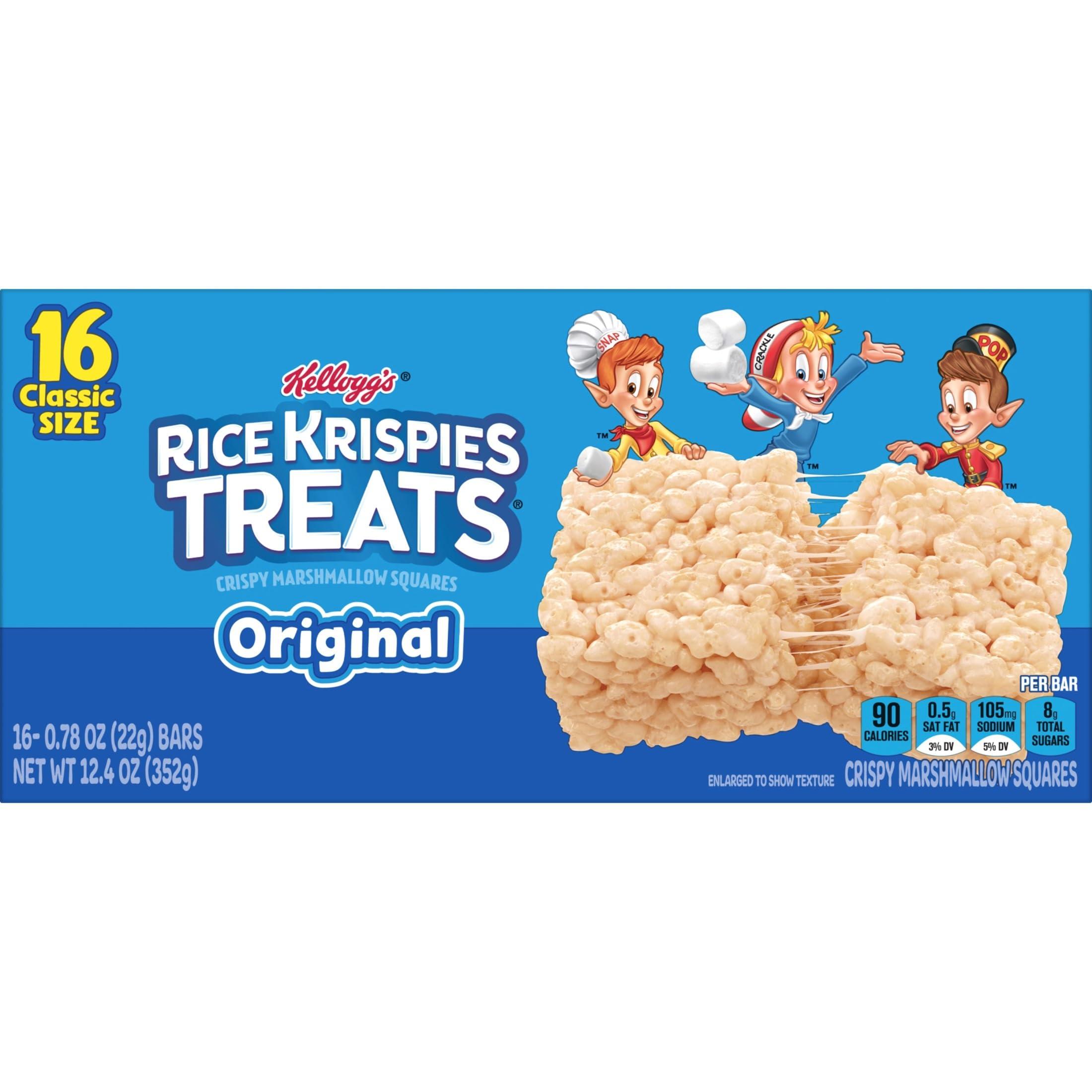 RICE KRISPIES TREATS Rice Krispies Treats Crispy Marshmallow Squares, Kids Snacks, Snack Bars, Original, 12.4oz Box (16 Bars)